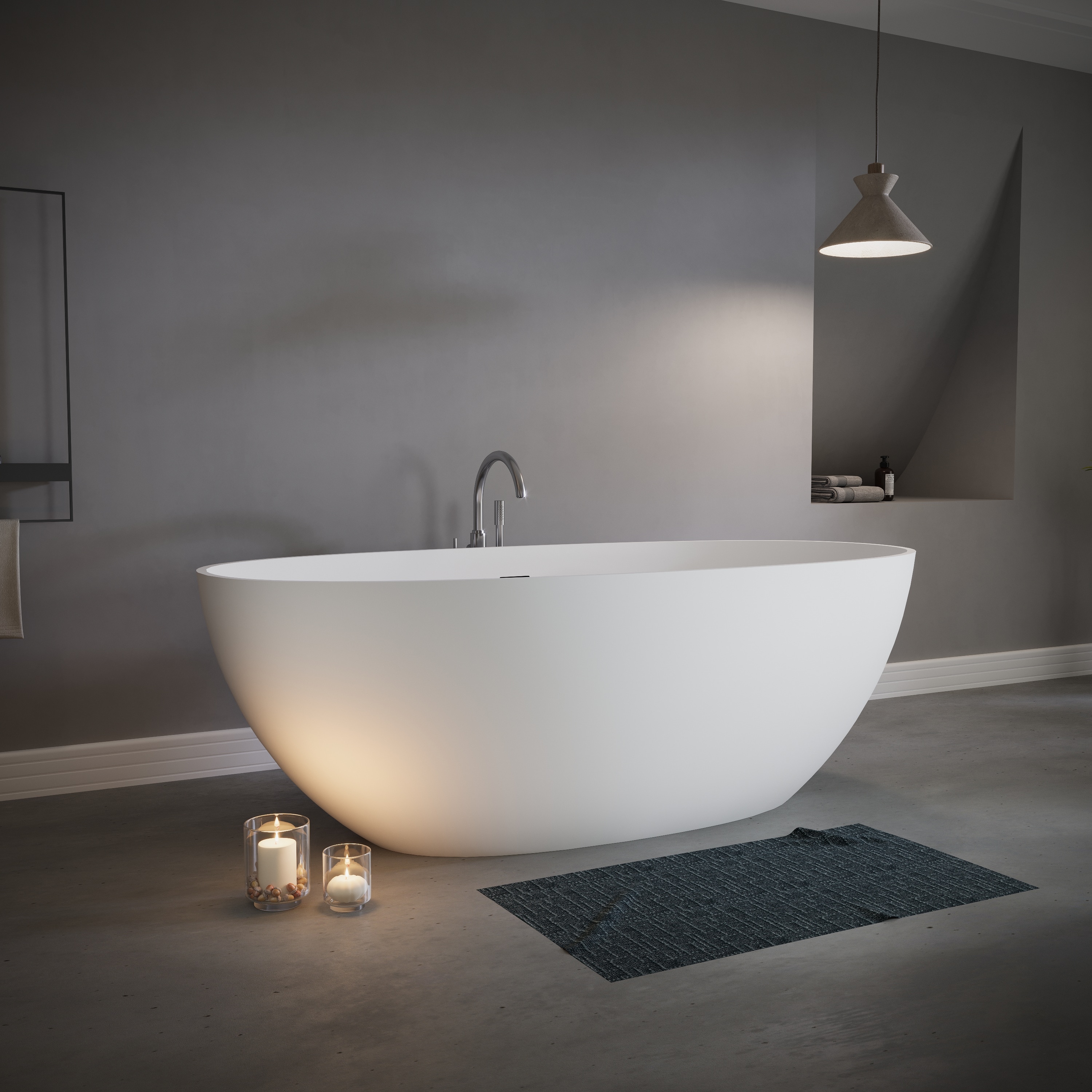 Tatayosi 65inch Stone Resin Freestanding Bathtub Solid Surface Luxury Soaking Tub with Integrated Slotted Overflow Pop up Drain Stand Alone Elegant Bathroom Soaker Tub in Matte White