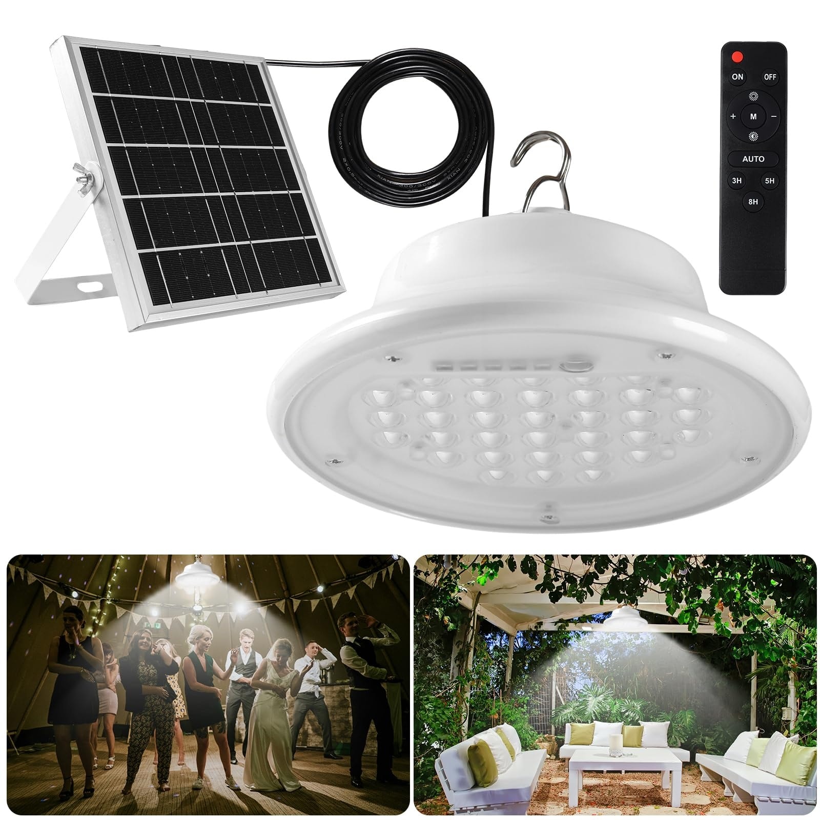 Vrbgify  Solar Pendant Light with Remote Control Indoor Outdoor IP65 Waterproof Dusk to Dawn Adjustable Brightness for Shed Barn Patio Garden