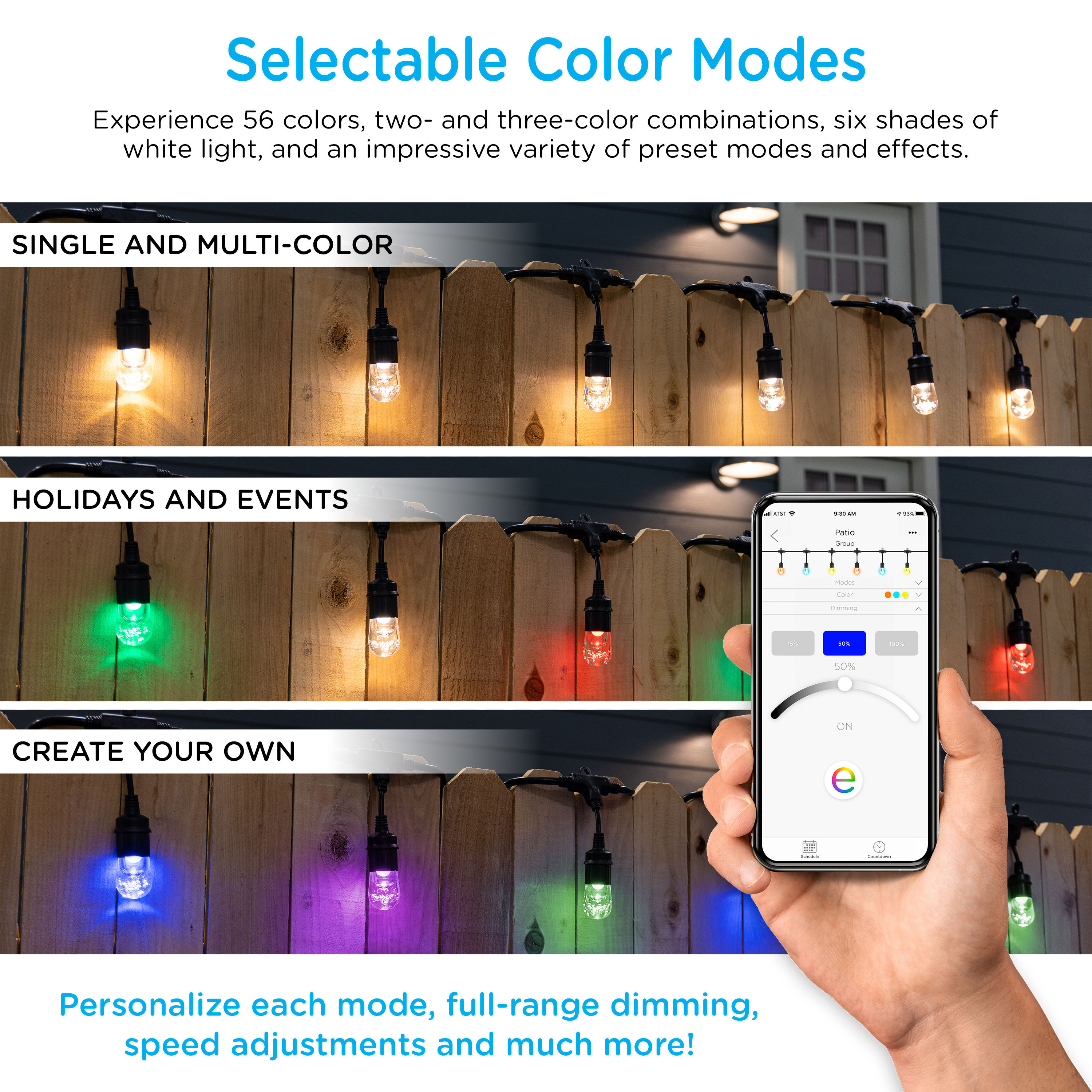 Enbrighten 24-ft Plug-in Black Indoor/Outdoor String Light with 12 Color  Changing-Light LED Edison Bulbs Bluetooth Compatibility Wi-fi Compatibility  in the String Lights department at