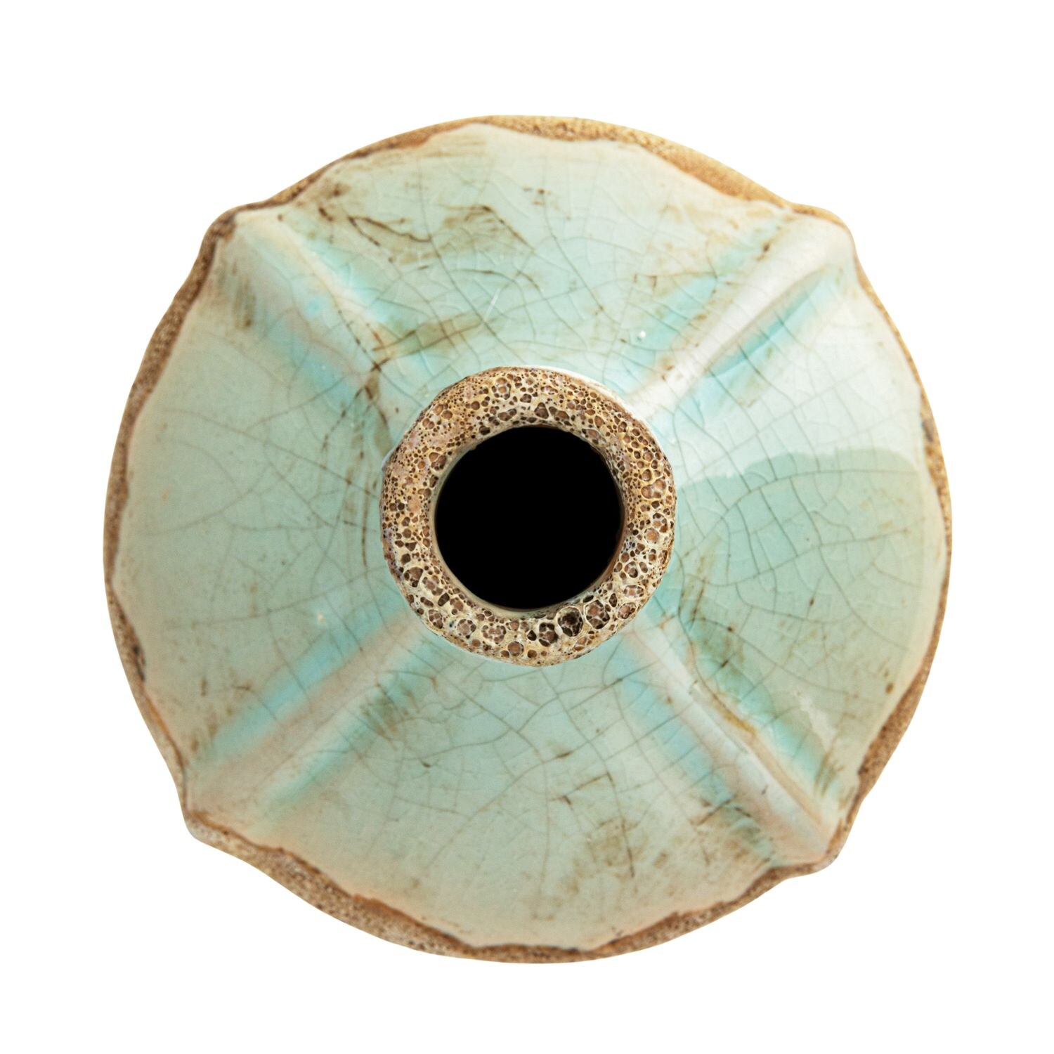 Set of 3 Distressed Aqua and Beige Ceramic Table Vases