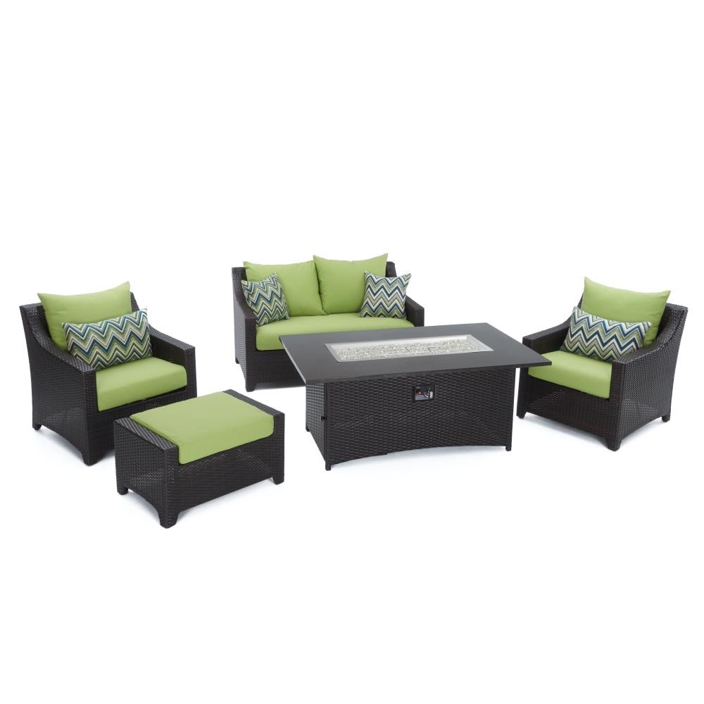 RST Brands OP-PEOSS5FT-GNK-K Deco 5-Piece Wicker Patio Conversation Set with Green Sunbrella Cushions