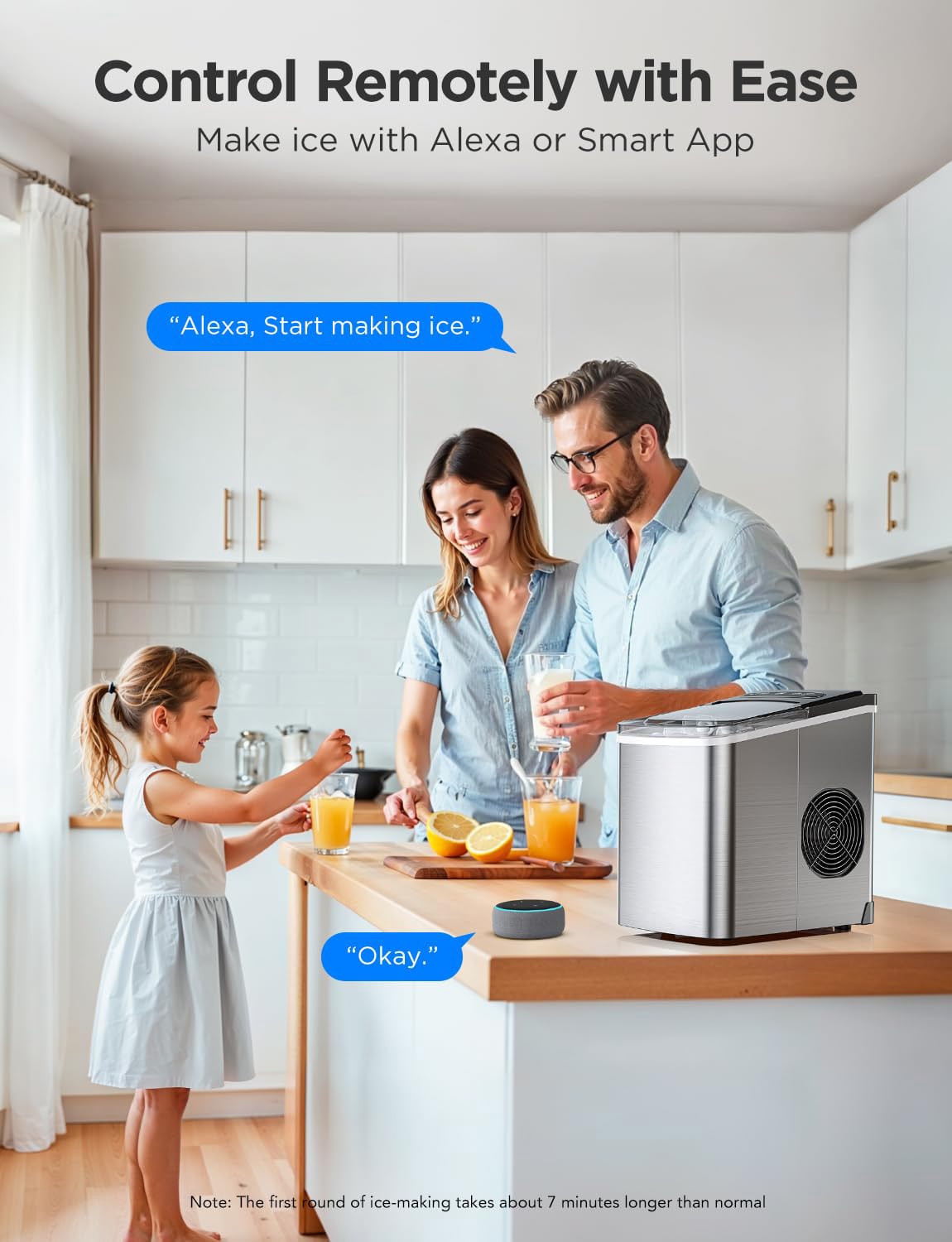 Anqtovp  Smart Countertop Ice Maker App and Alexa Control 26lb 24hr Portable Ice Machine 9 Bullet Ice in 6 min 3 Sizes Self Cleaning 1 Piece