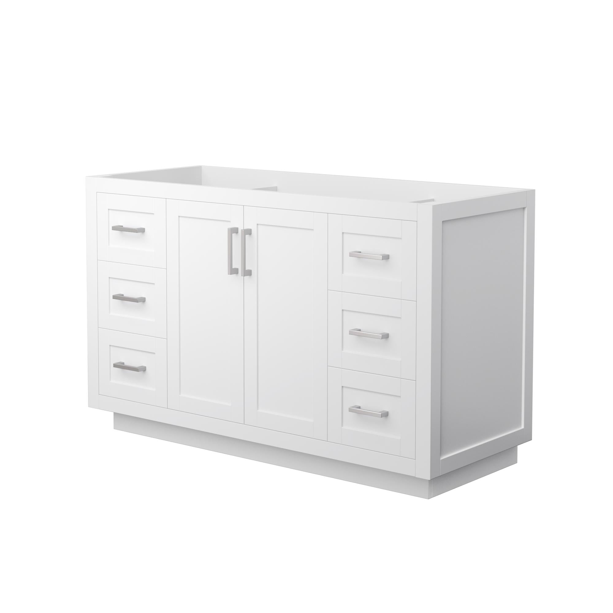 Wyndham Collection WCF292954SWHCXSXXMXX Miranda 54-in White with Brushed Nickel Trim Bathroom Vanity Base Cabinet without Top