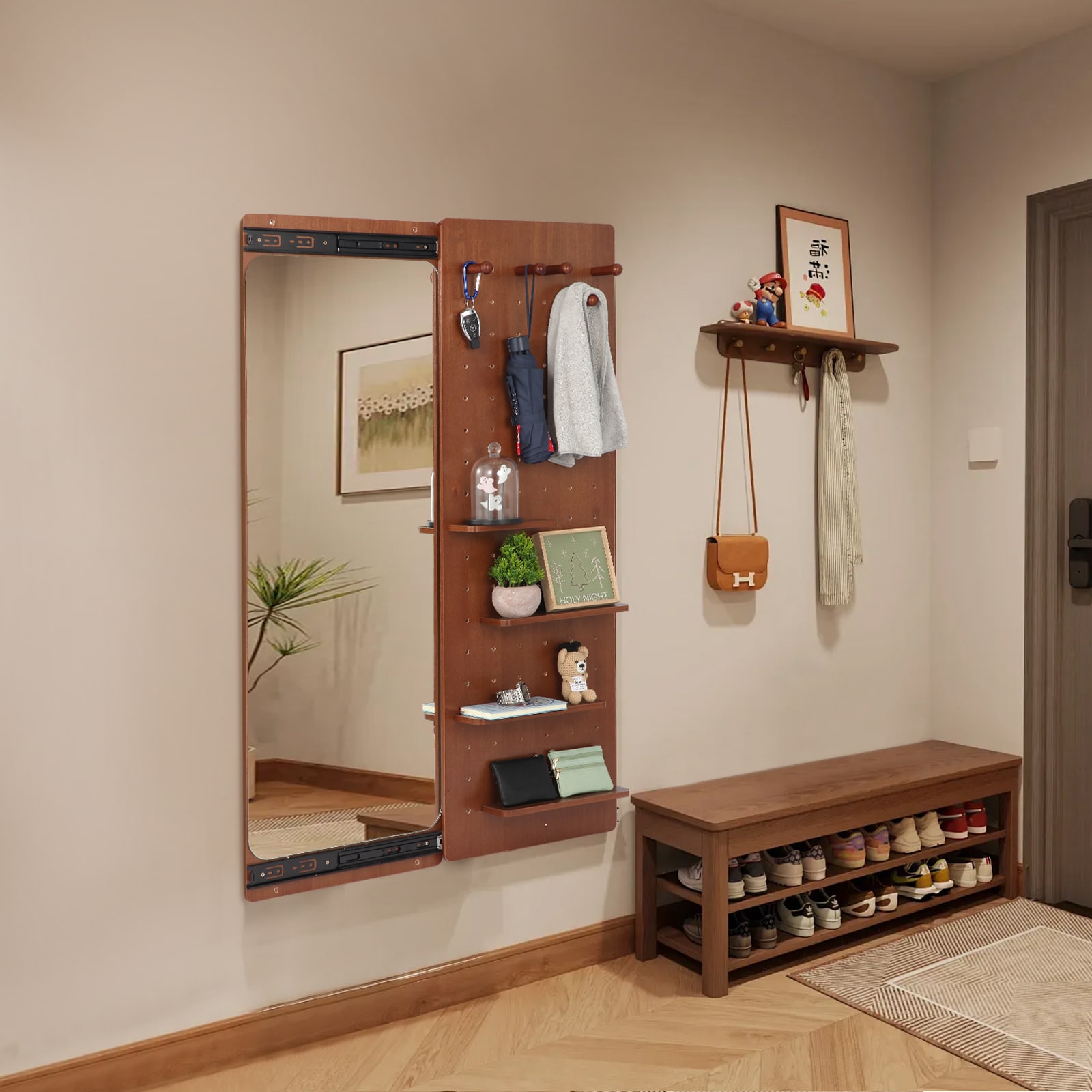 LOVMOR SF-R-W2987P289181 Wall Mounted Full Length Mirror Full Body Mirror with Shelf Full Body Mirror with Hook