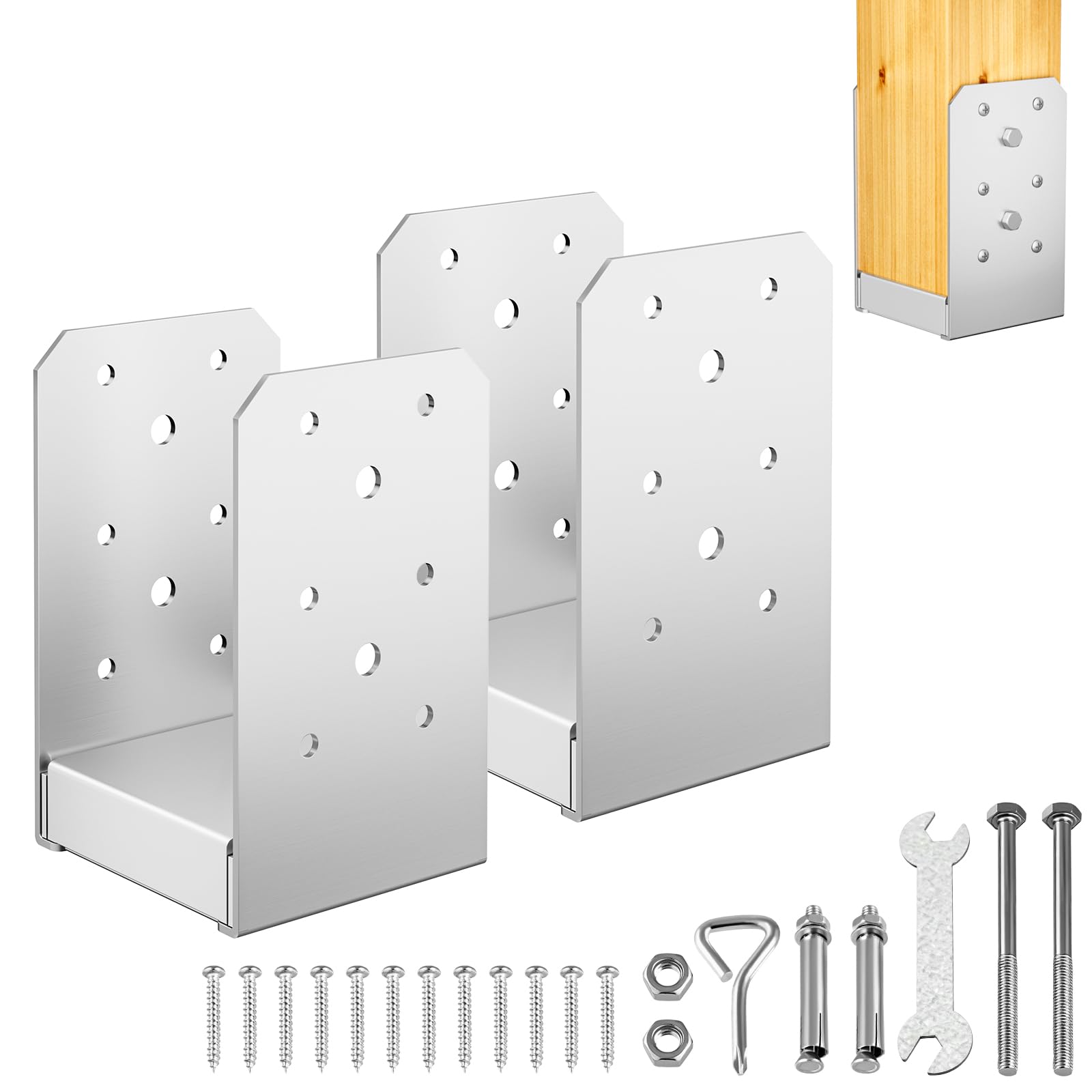 Lukvuzo  4x4 Post Base Adjustable Stainless Steel Post Anchor Bracket 3 pcs for Deck Porch Railing Pavilion Fence Pergola Gazebo Mailbox Support