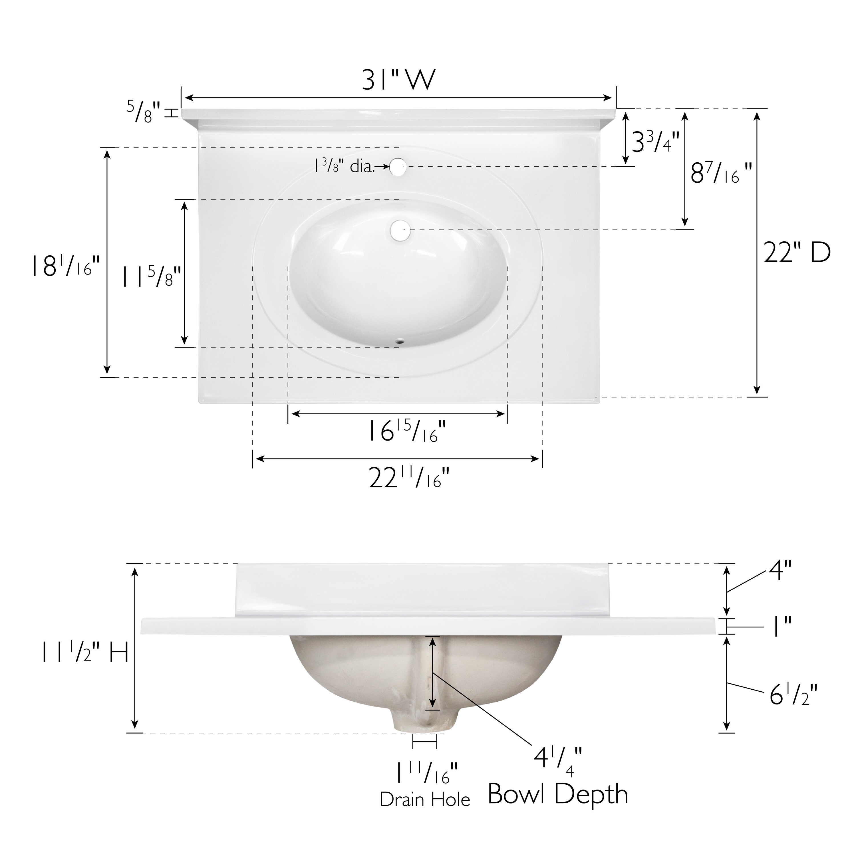 Design House 31-in x 22-in Solid White Cultured Marble Integral Single ...