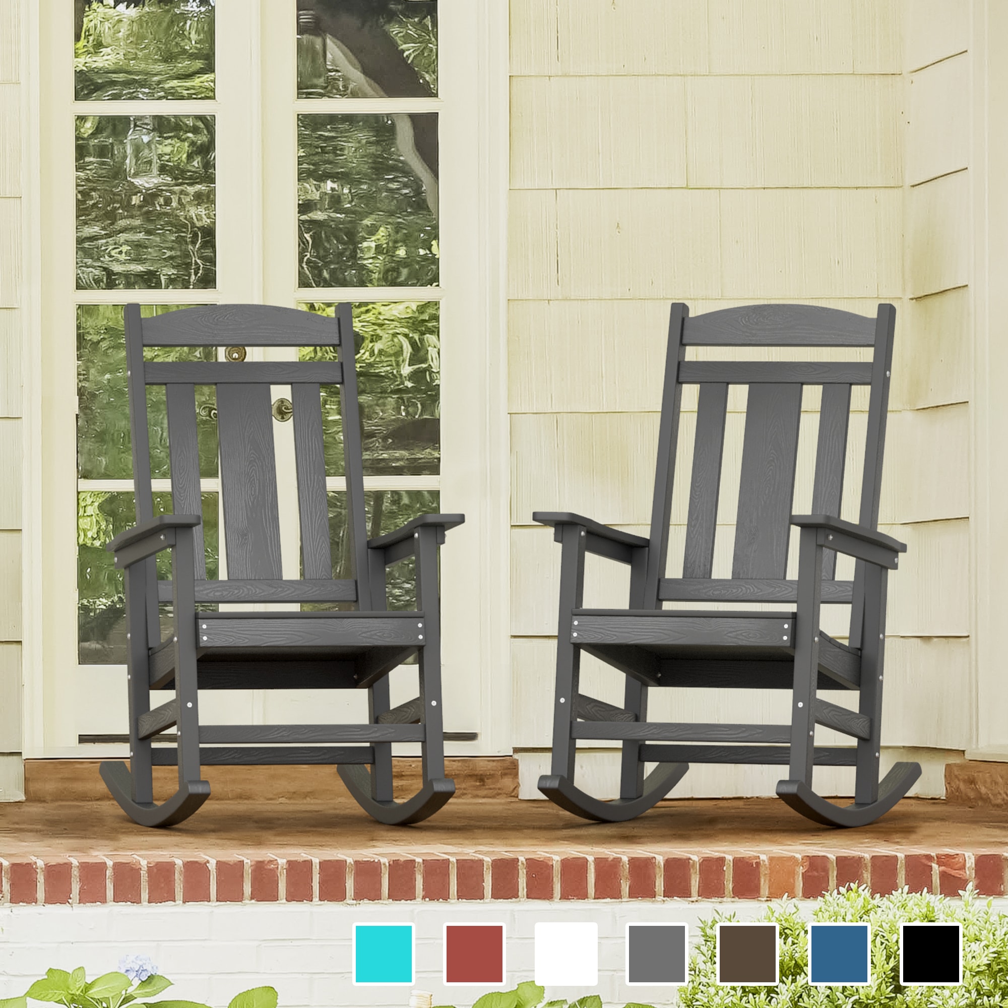 LUE BONA The Adirondack Set of 2 Dark Gray Plastic Frame Stationary Rocking Chair with Gray Slat Seat in the Patio Chairs department at Lowes