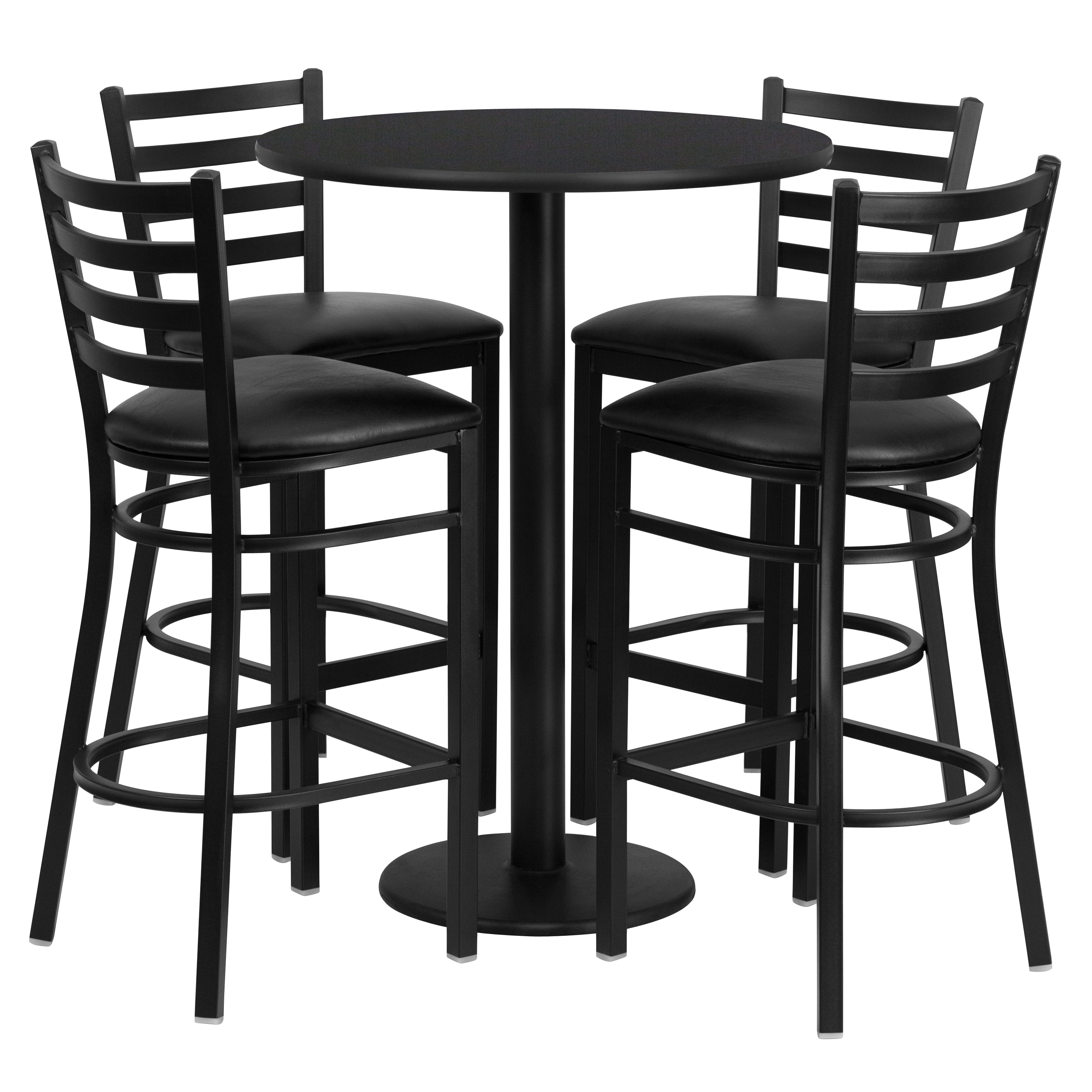 Flash Furniture 847254049252 Black Top/Black Vinyl Seat Traditional Dining Room Set with Round Table ( Seats 4 )