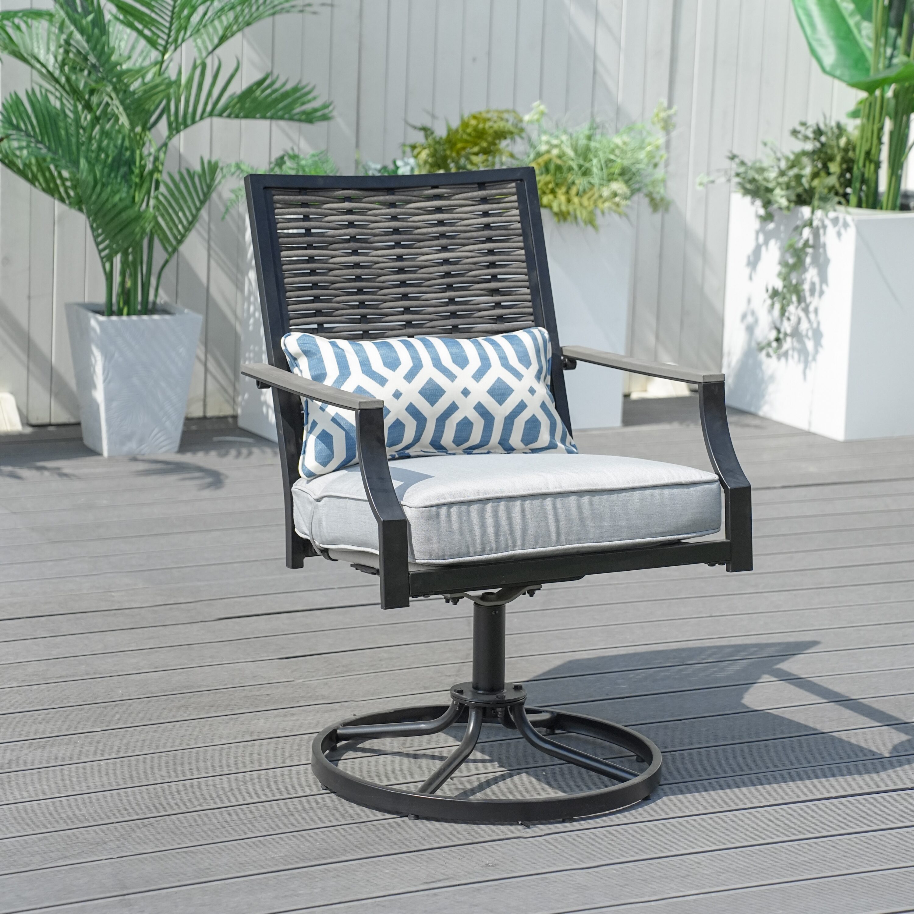 Moda Furnishings PAC-2466RC Kathy Set of 2 Gray Iron Frame Swivel Conversation Chair with Gray Cushioned Seat