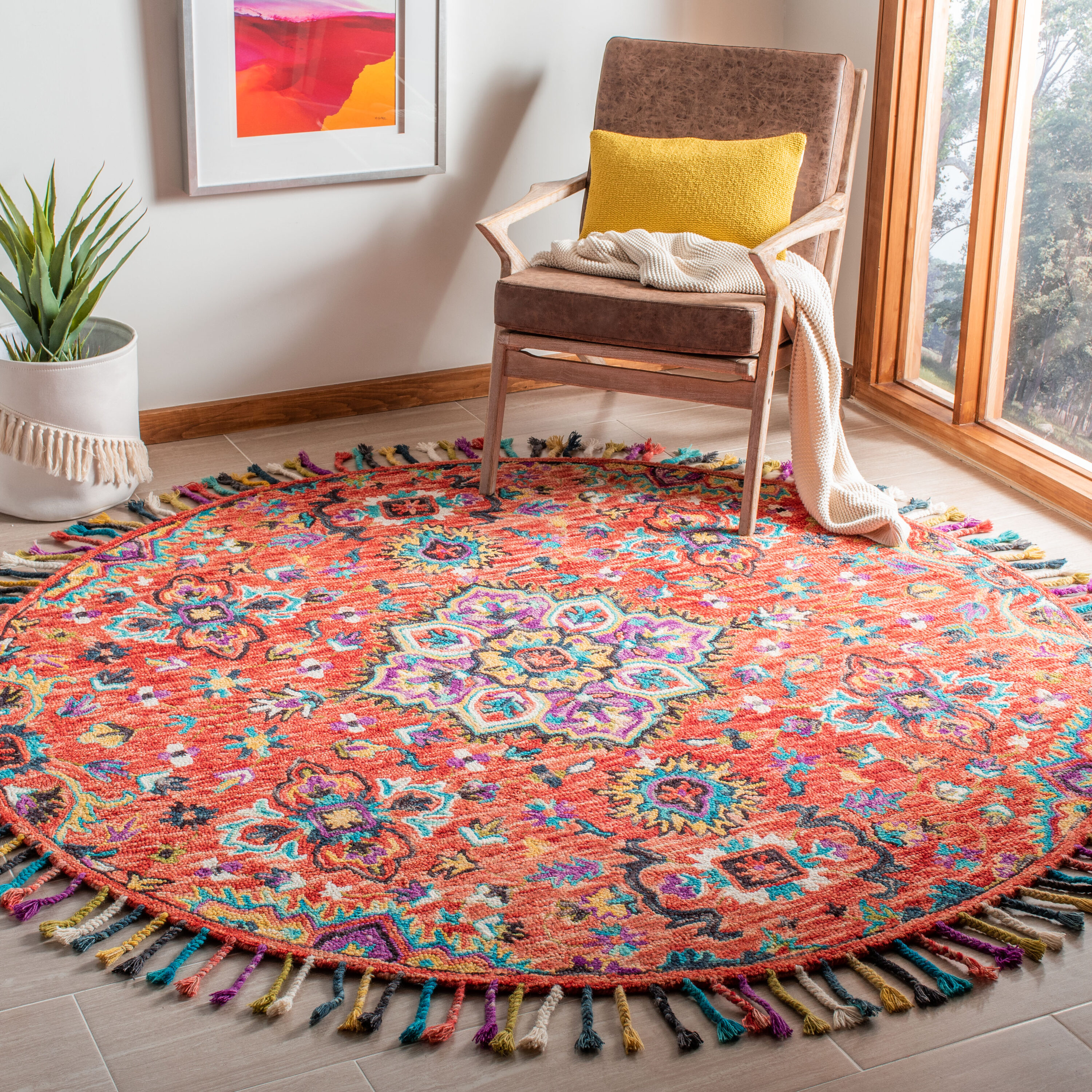  Aspen 118 Red/Gold Bohemian 5ft x 5ft Round Rug