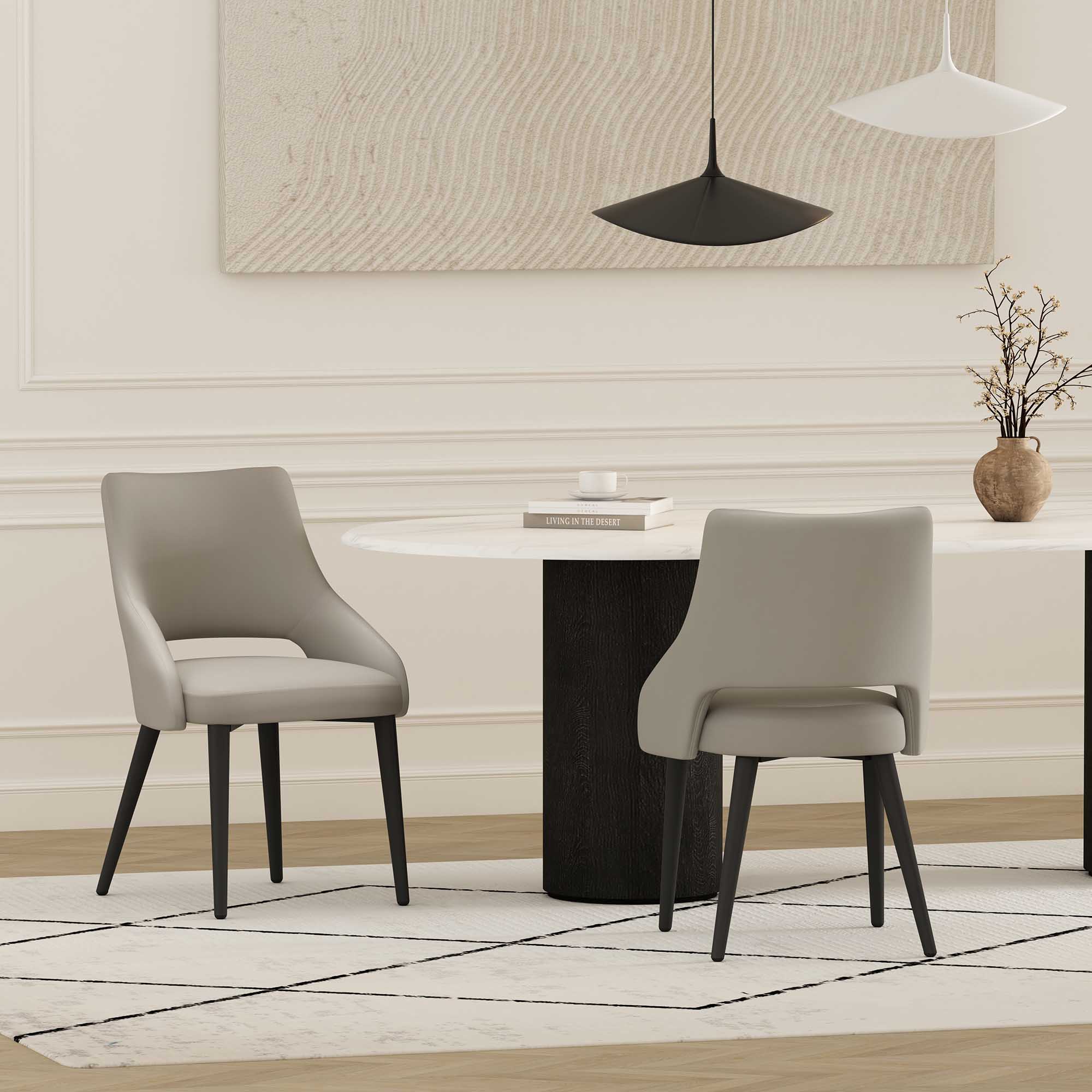Manhattan Comfort 2-DC104-ST Tremont Modern Leatherette Dining Chair with Metal Legs in Stone - Set of 2