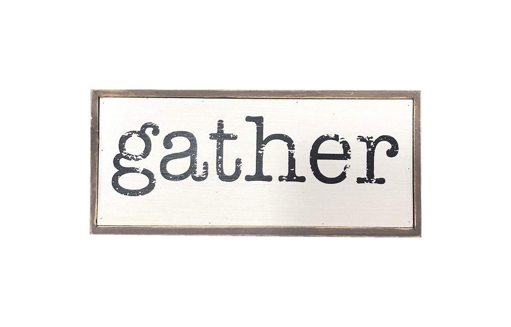 Parisloft SG0042A-G Gather Brown Wood Framed 4.3-Inches H x 2-Inches W Inspirational Wood Sign