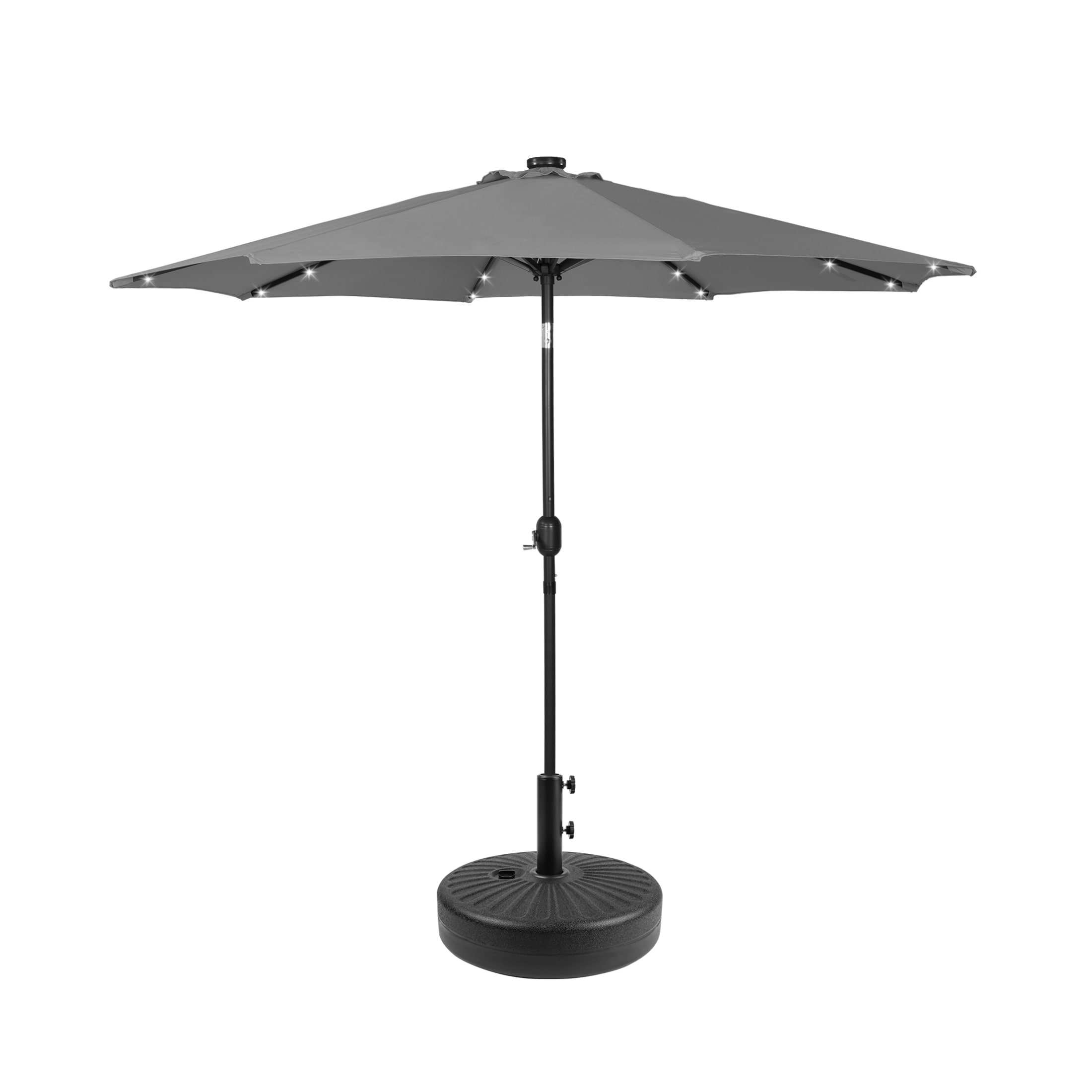 Westin Furniture OS3001-GY-981RDBK 9-ft Steel Gray Push-button Tilt Market Patio Umbrella with Lights with Base