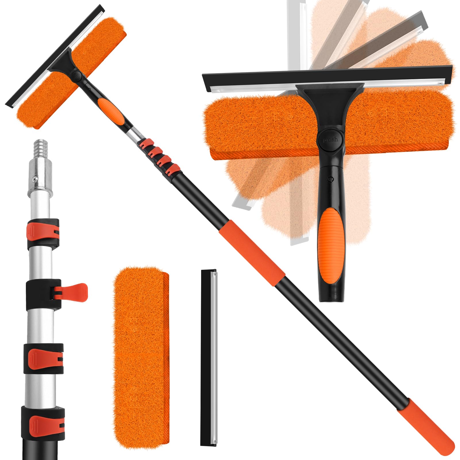 AOIZGMY  26FT Window Cleaning Kit with Extension Pole 2 in 1 Rotatable Squeegee and Microfiber Pads for High Indoor Outdoor Glass Windows Mirrors
