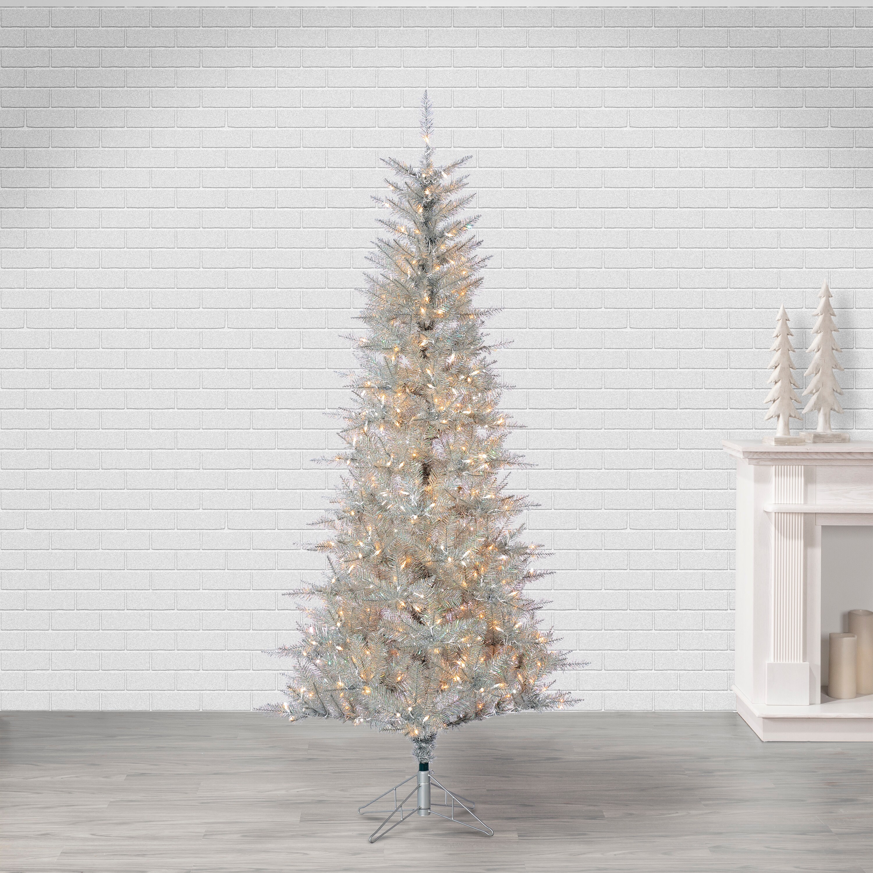 Gerson International 6036--75SLCLED 7.5-Feet Tinsel Pre-lit Silver Artificial Christmas Tree with White LED Lights