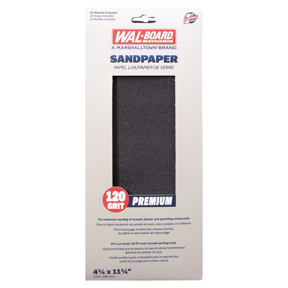 WAL-BOARD TOOLS SP120W-L Drywall Sandpaper Medium 120 -Grit Sheet Sandpaper 4.19-Inches W x 11.25-Inches L 10 -Pack