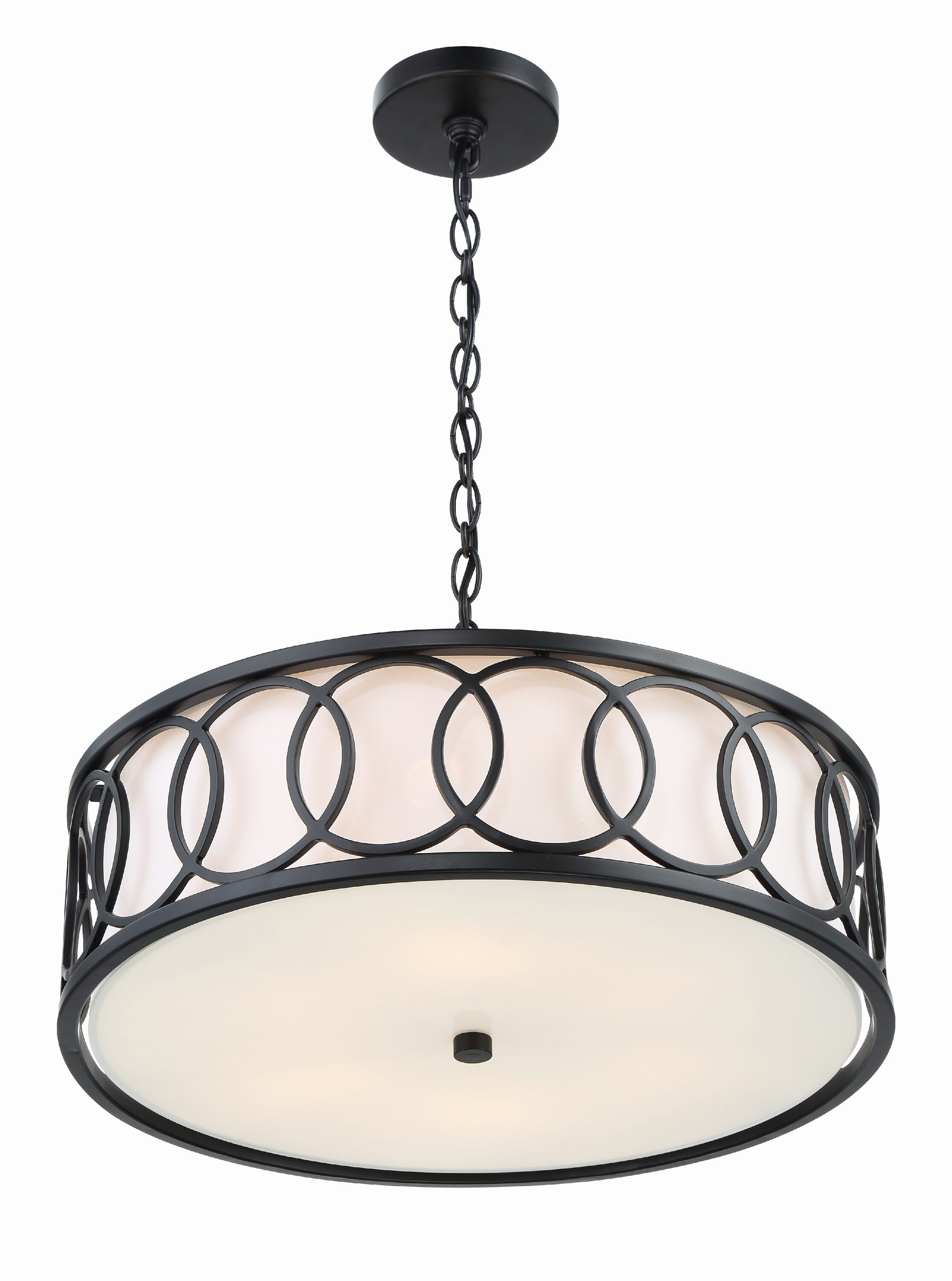 Matte Black Mini Drum 6-Light Chandelier with White Silk Shade
