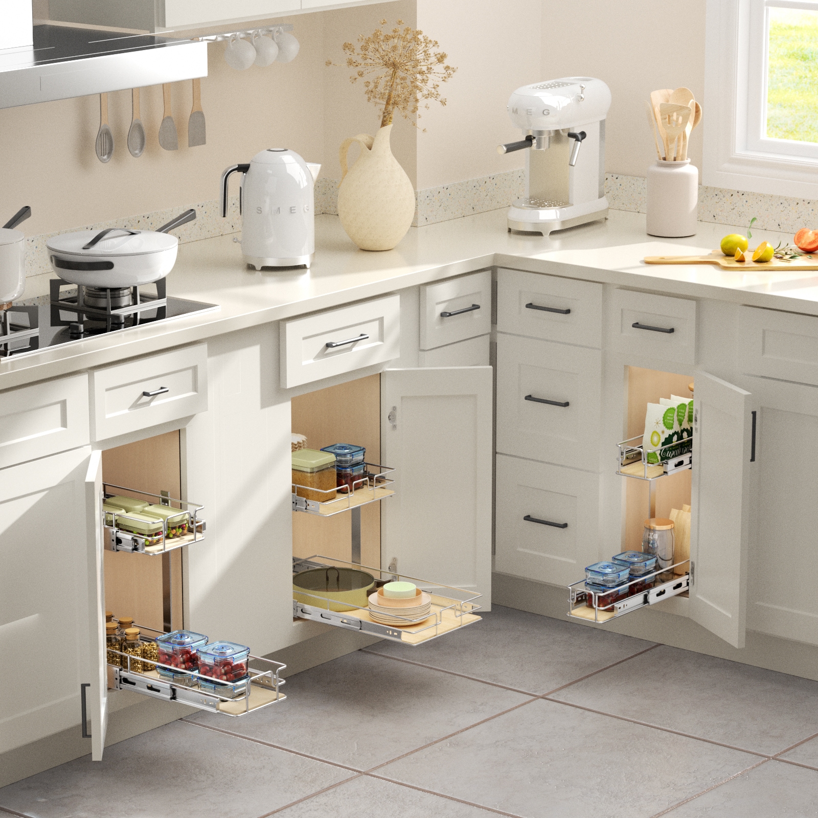 LOVMOR 0922-2TIER-WOODBOARD Pull-Out-Cabinet-Baskets - View #7