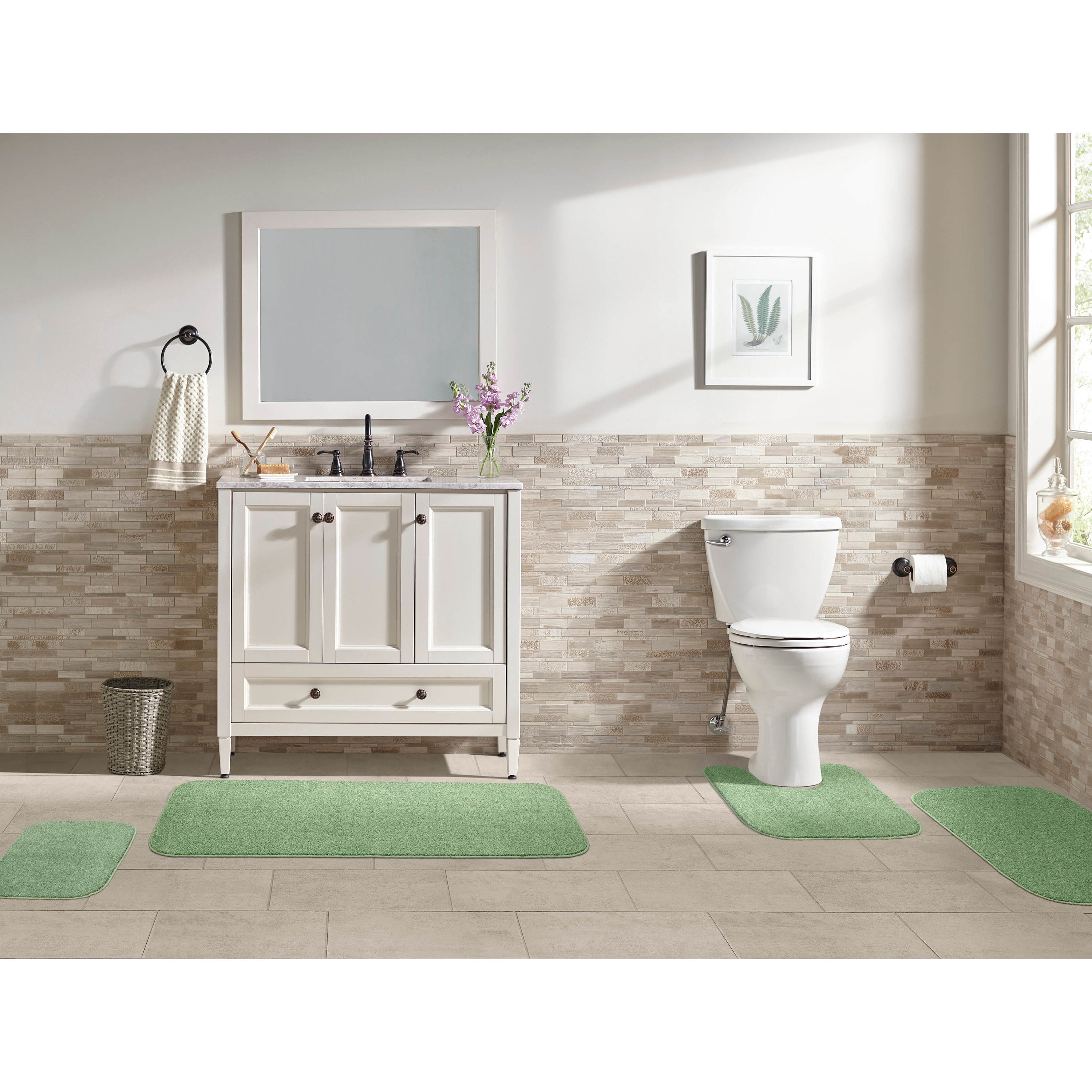 Garland Rug BA360W4P23500 Gramercy 60-in x 22-in Deep Fern Polypropylene Bath mat set