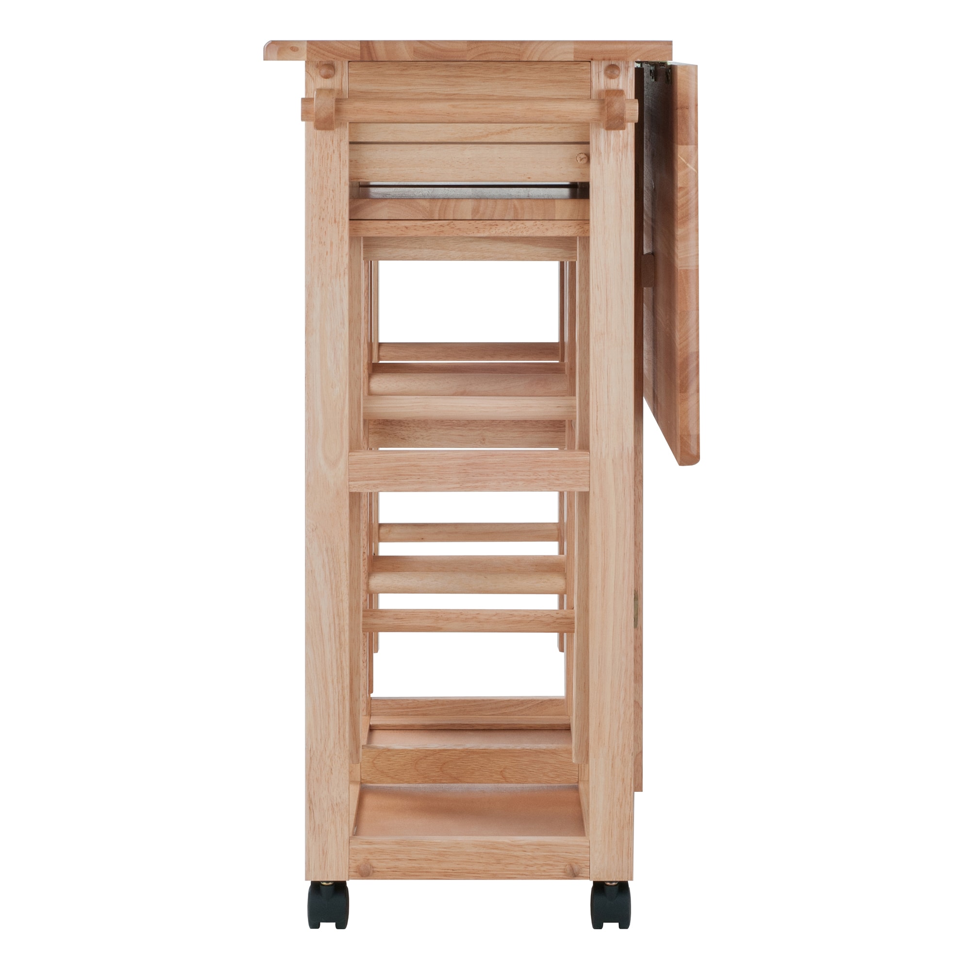 Natural Light Wood Drop Leaf Bar Table with Stools