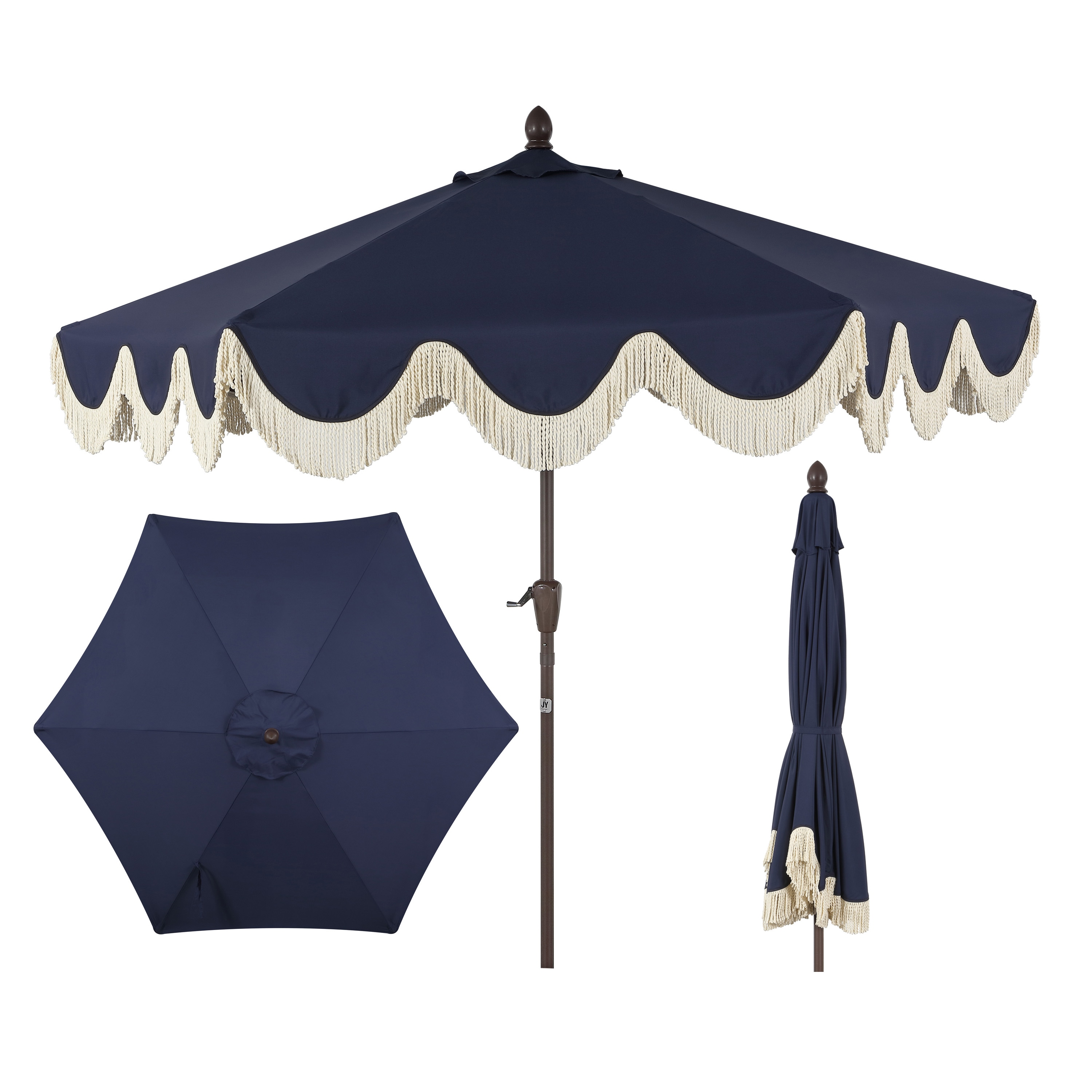 JONATHAN  Y UMB1001D 9-Feet Aluminum Blue Auto-tilt Market Patio Umbrella with Base