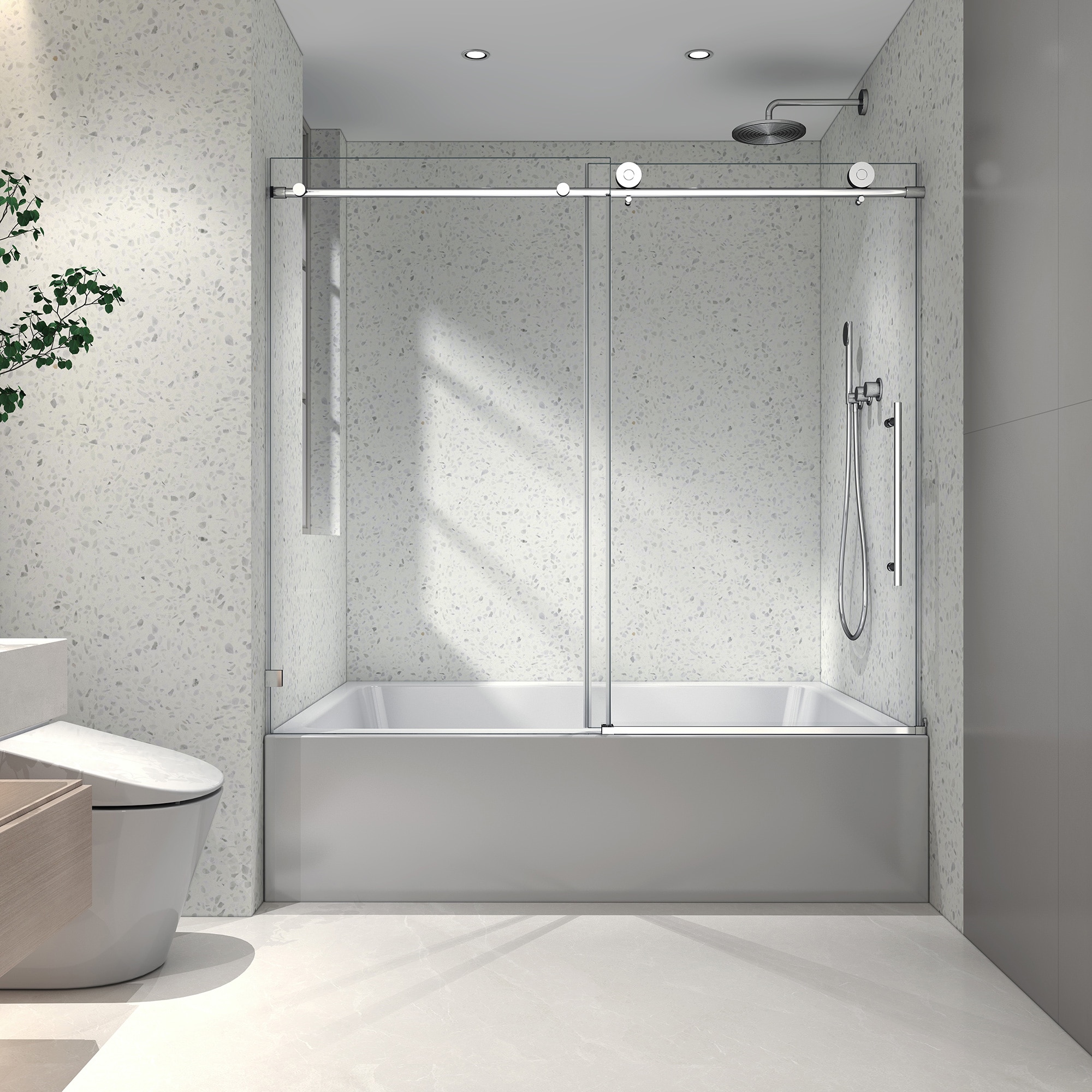 Rainlex 55 to 60-in W x 63-in H Sliding Frameless Tub Door with 5/16 Inch (8mm) Thick Tampered Glass in Chrome