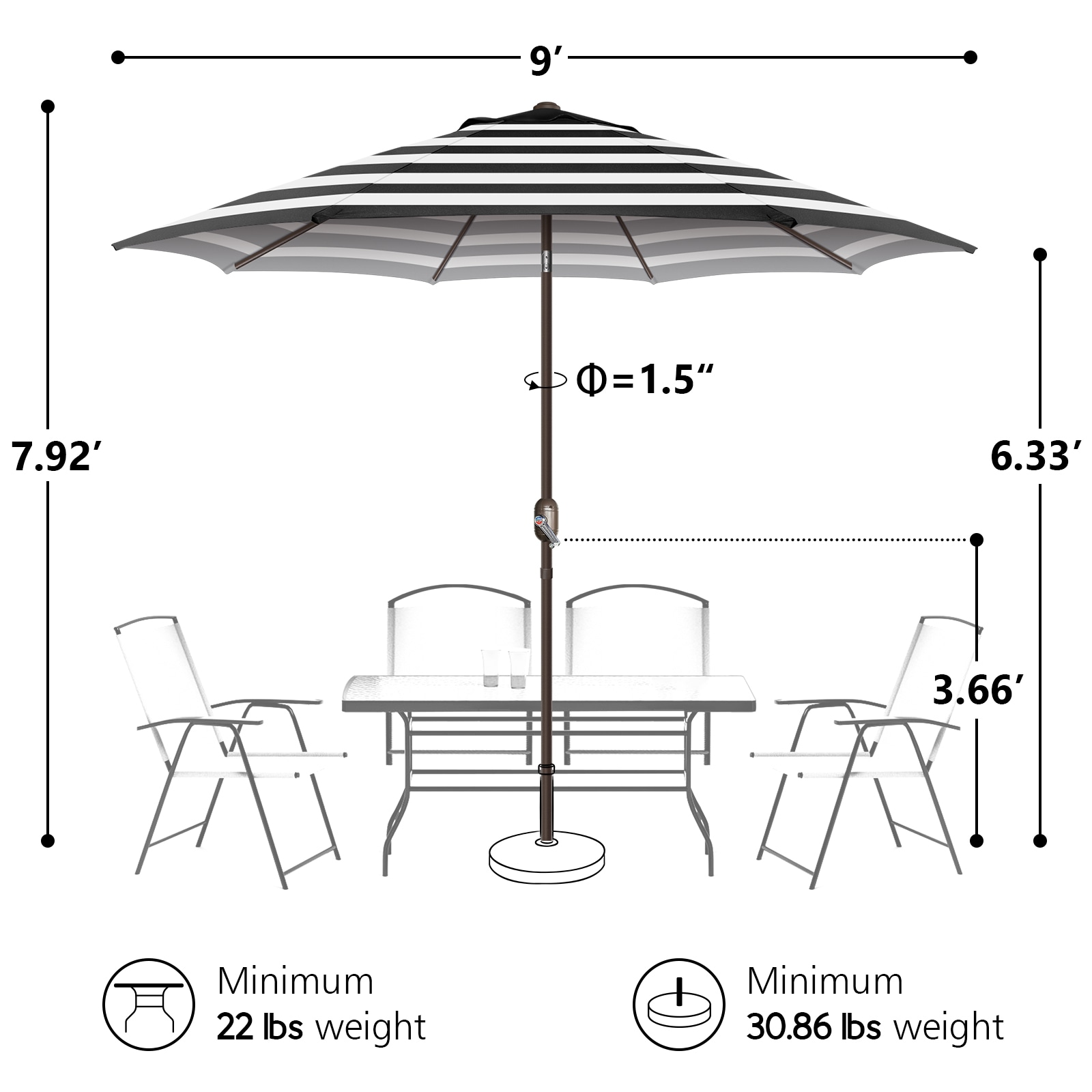 GARSING 9FT-BLACK STRIPE Umbrellas-2 - View #6
