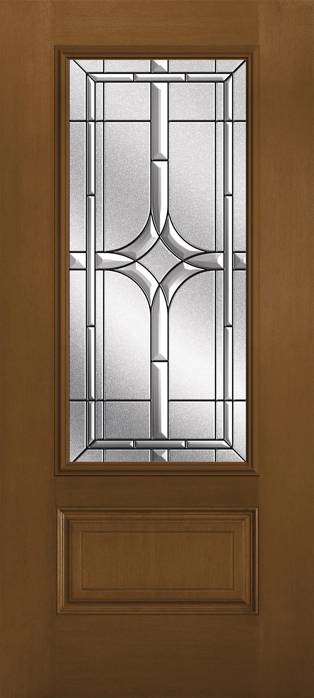 Pella 1000009347 Fir Grain 36-in x 80-in x 4-9/16-in Fiberglass 3/4 lite Left-hand inswing Provincial Stained Prehung Front Door with Brickmould Insulating core