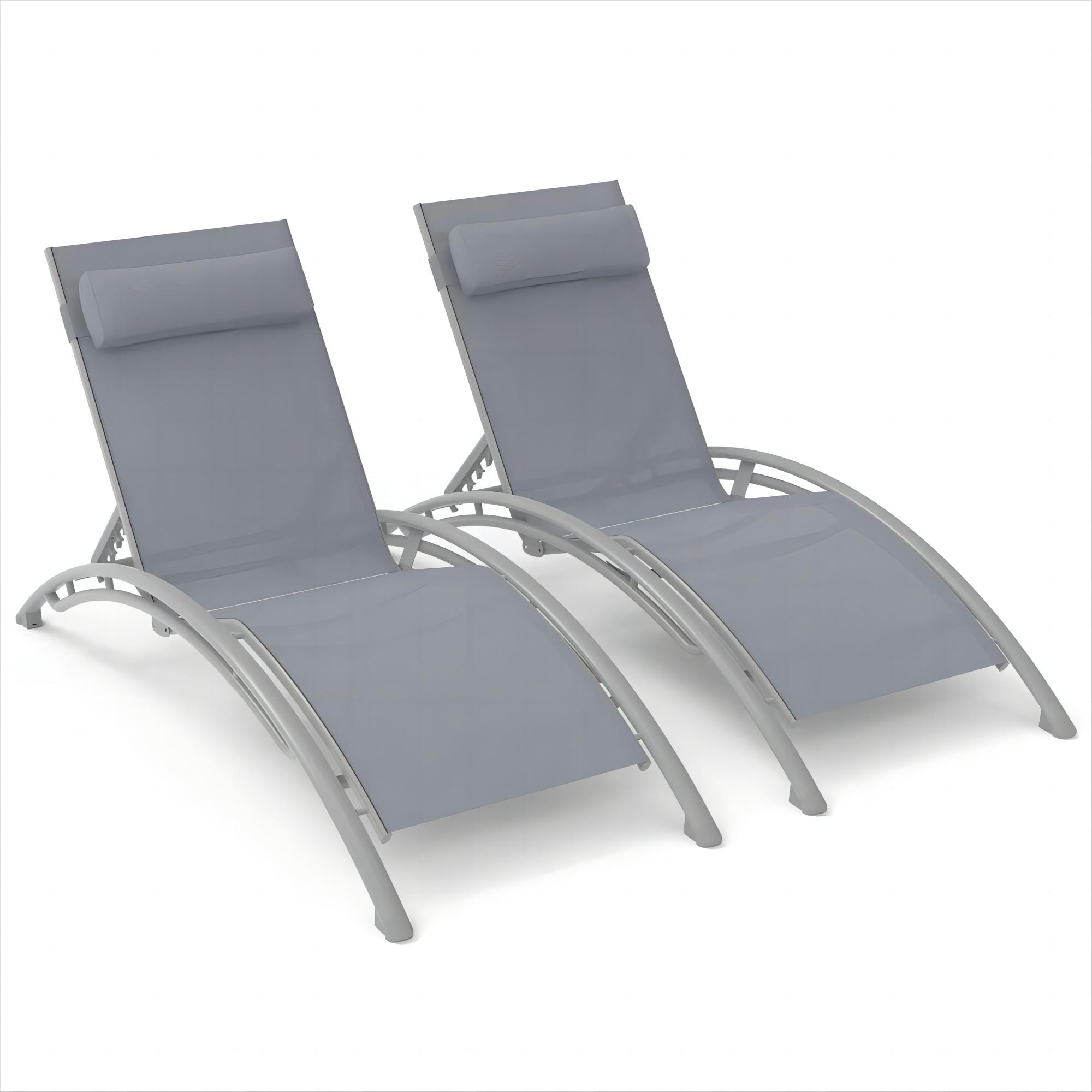 WELLFOR DOGN70508GR-2 Set of 2 Stackable Gray Aluminum Frame Stationary Chaise Lounge Chair with Gray Woven Seat
