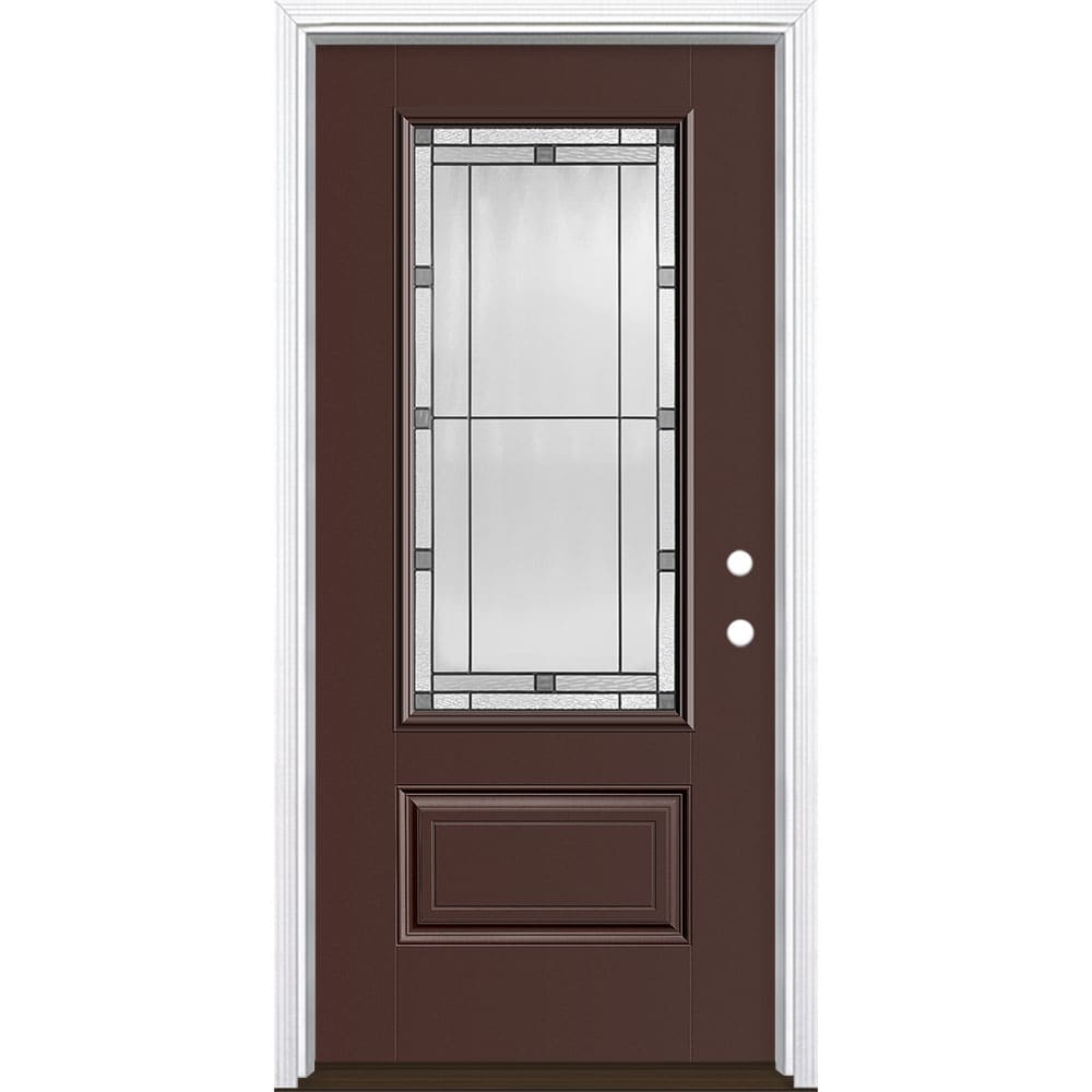 Masonite 3350532 Avenue 36-in x 80-in x 4-9/16-in Fiberglass 3/4 lite Left-hand inswing Chocolate Painted Prehung Front Door with Brickmould Insulating core
