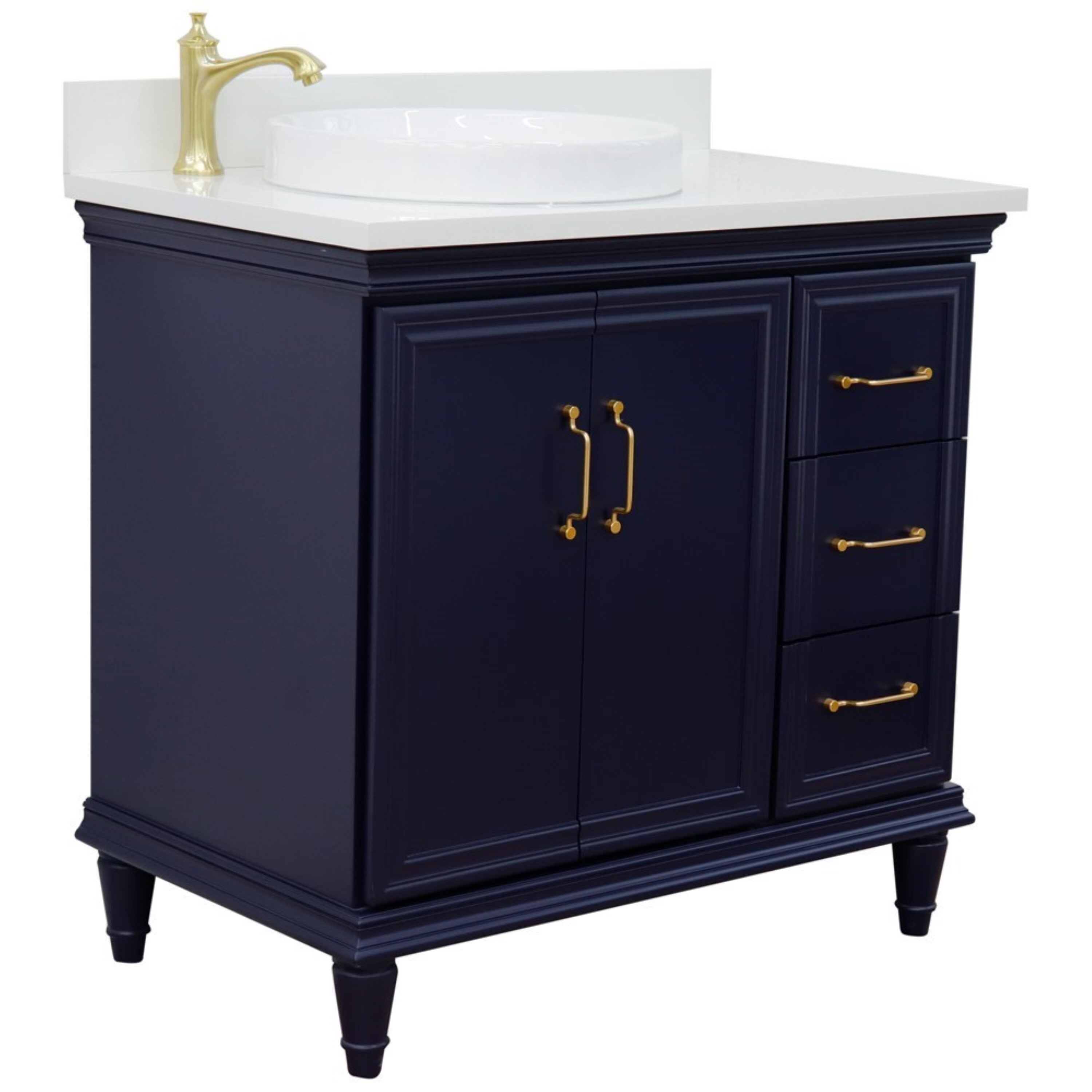 Forli Collection 37-in Blue Single Sink Bathroom Vanity with White Quartz Top (Mirror Included) | - Bellaterra Home LM800-37L-BU-WERDL