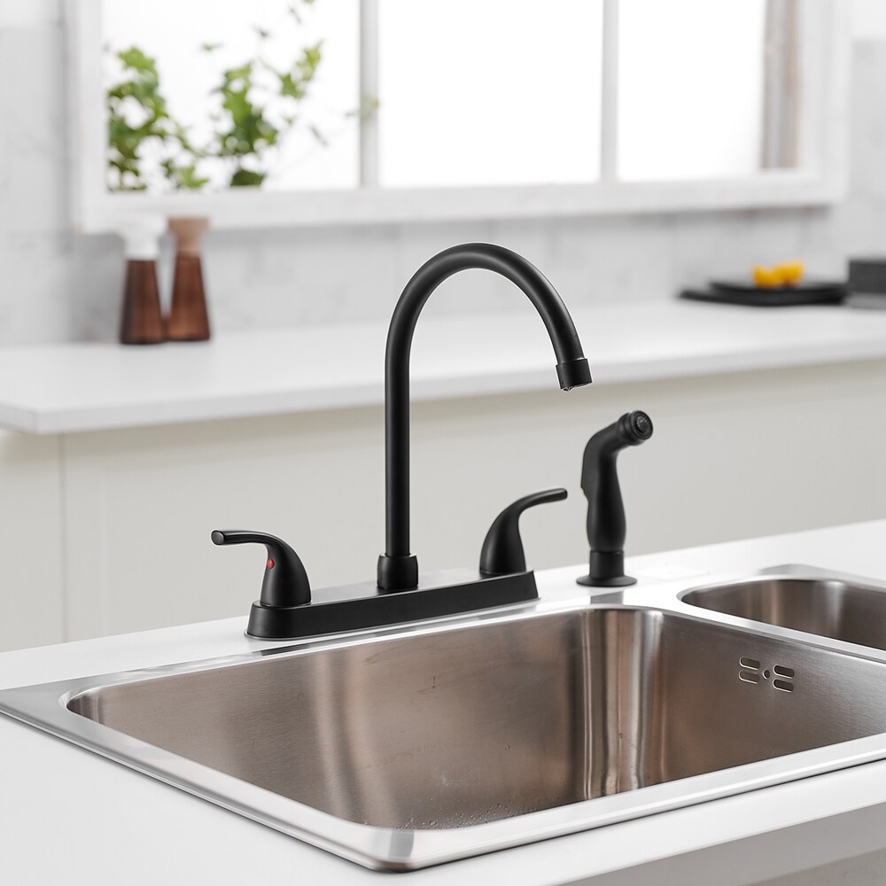 BWE Matte Black Double Handle Bridge Kitchen Faucet With Sprayer (Side ...