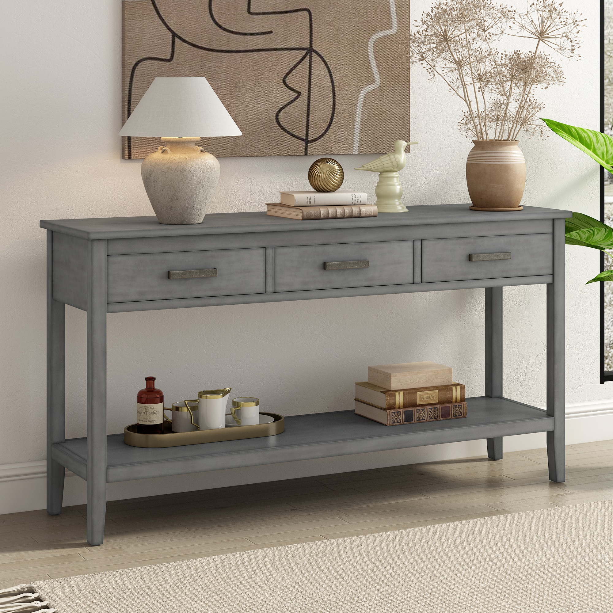 ModernLuxe N711P234485E Contemporary 3Drawer Console Table with 1 Shelf Entrance Table for Entryway Hallway Living Room Foyer Corridor