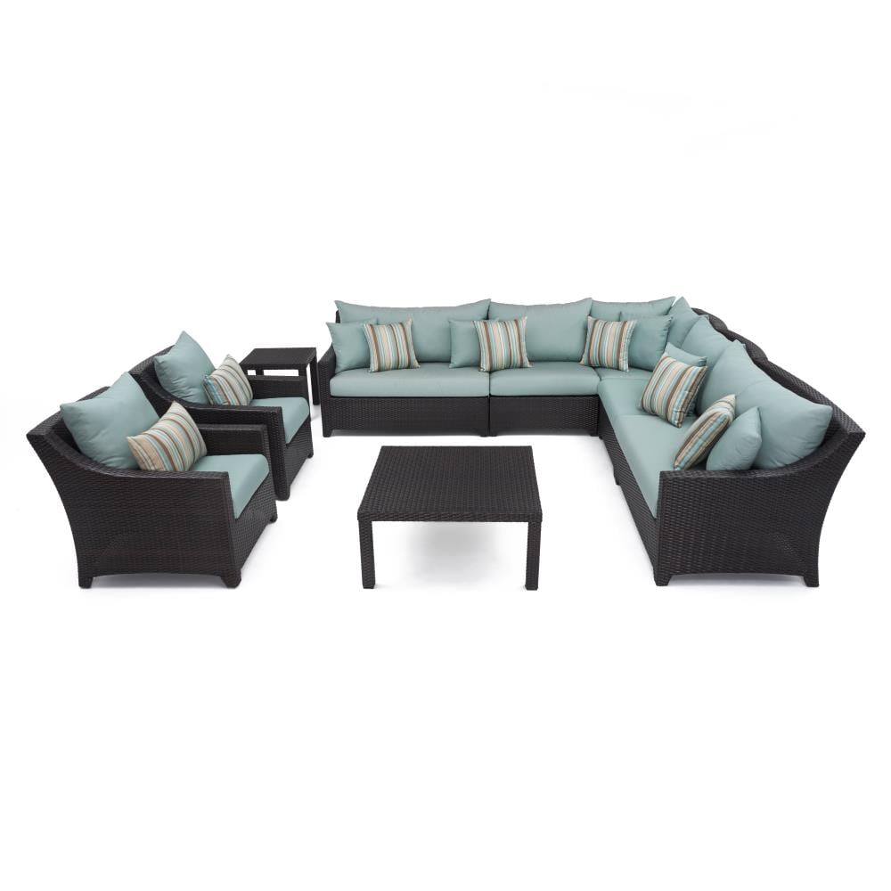 RST Brands OP-PESS9-BLS-K Deco 9-Piece Wicker Patio Conversation Set with Blue Sunsharp Cushions