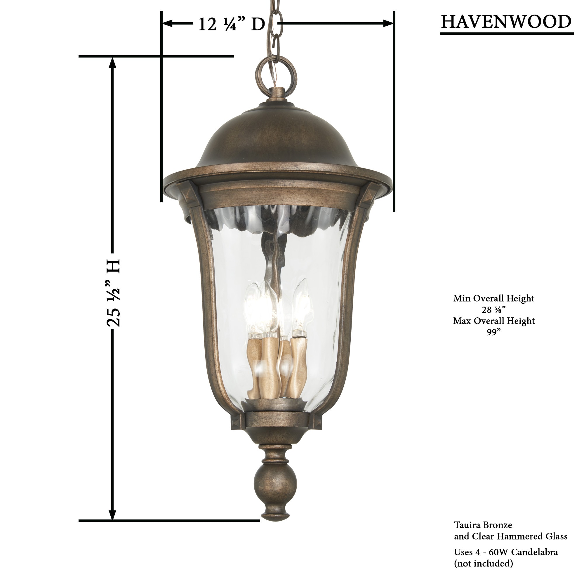 Tauira Bronze & Alder Silver 4-Light Outdoor Chain Hung Lantern