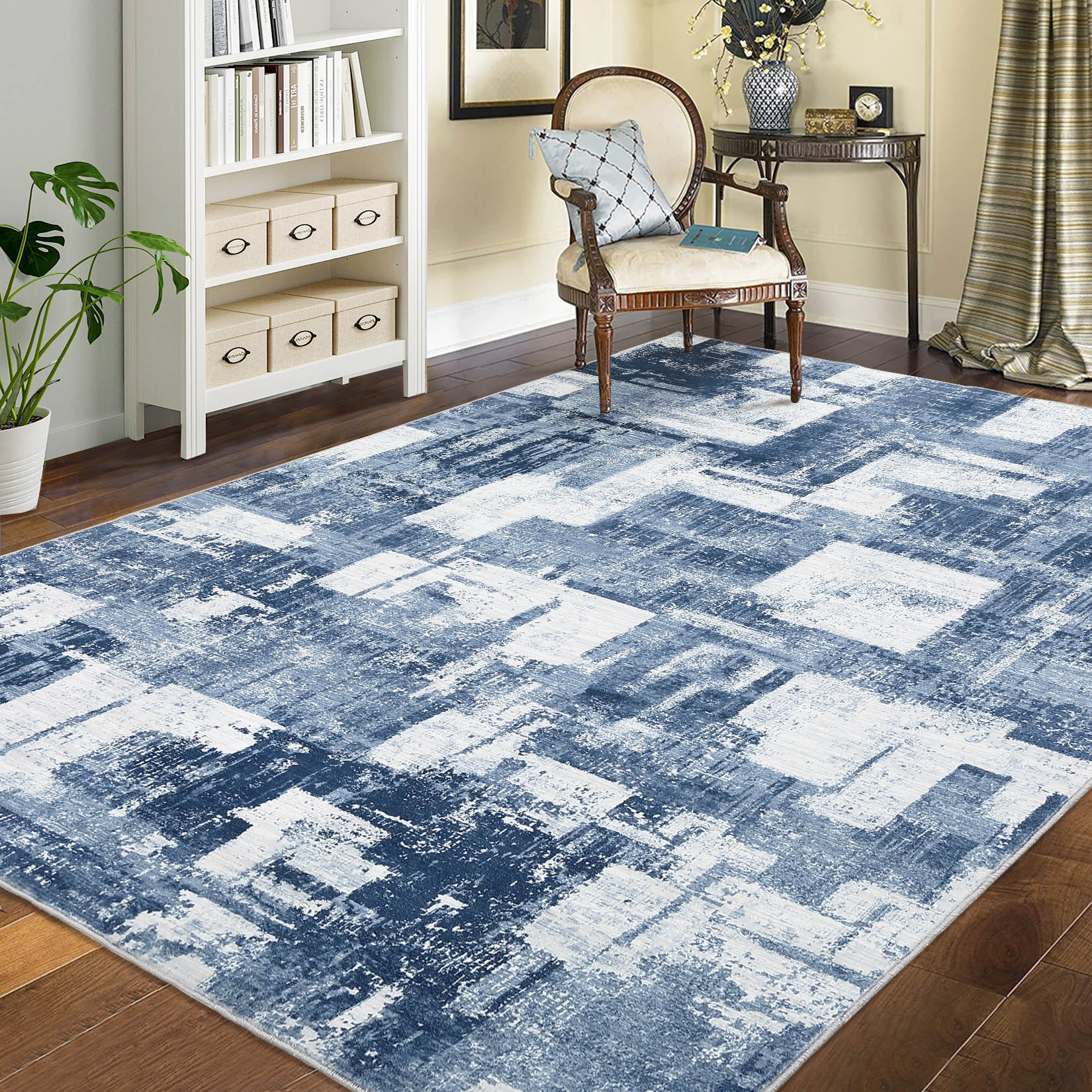 Garvee YXY-LO-PHO-158IEB0H 5 x 7 (ft) Loomed Polyester Blue Rectangular Indoor Abstract Mid-Century Modern Machine washable Area rug