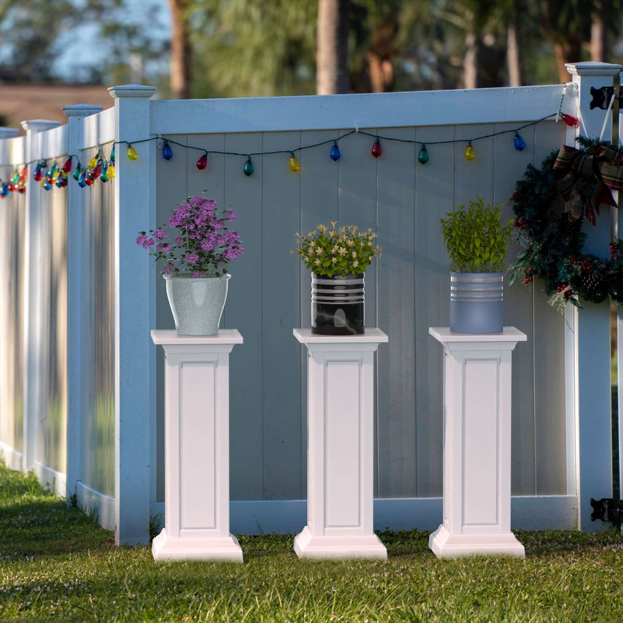 Vynxaria White Square Pillar Plant Stand 26 Inch Tall Slim 7LBS