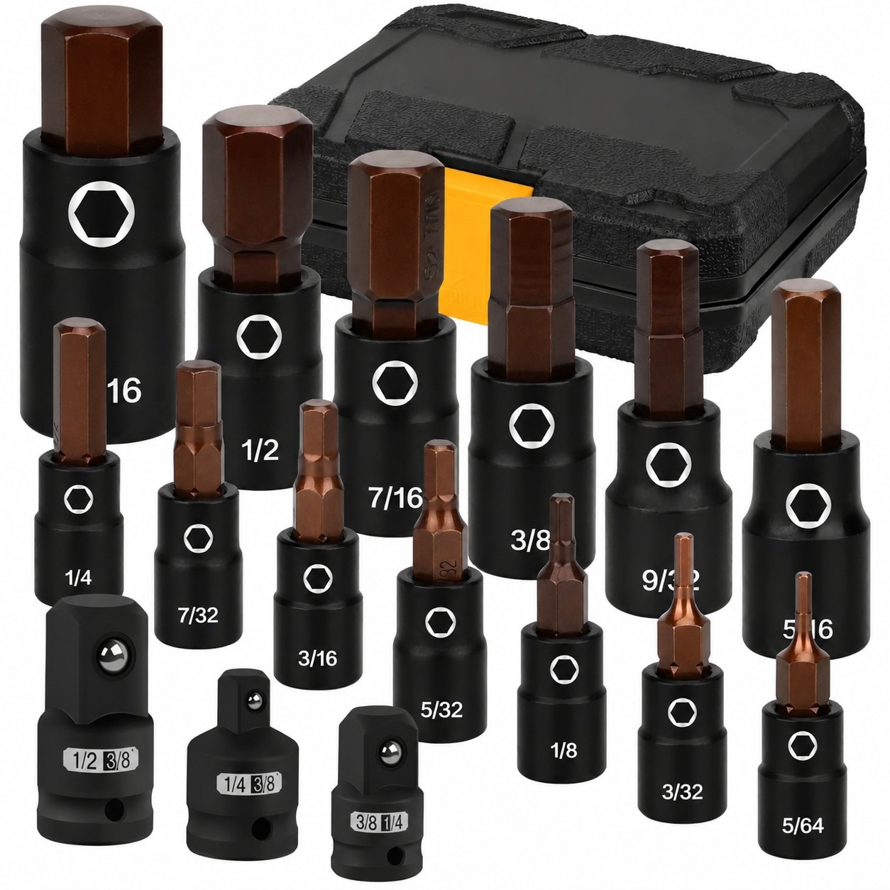 Linder Group Inc 16 Piece SAE Hex Bit Impact Socket Set S2 Steel Allen ...