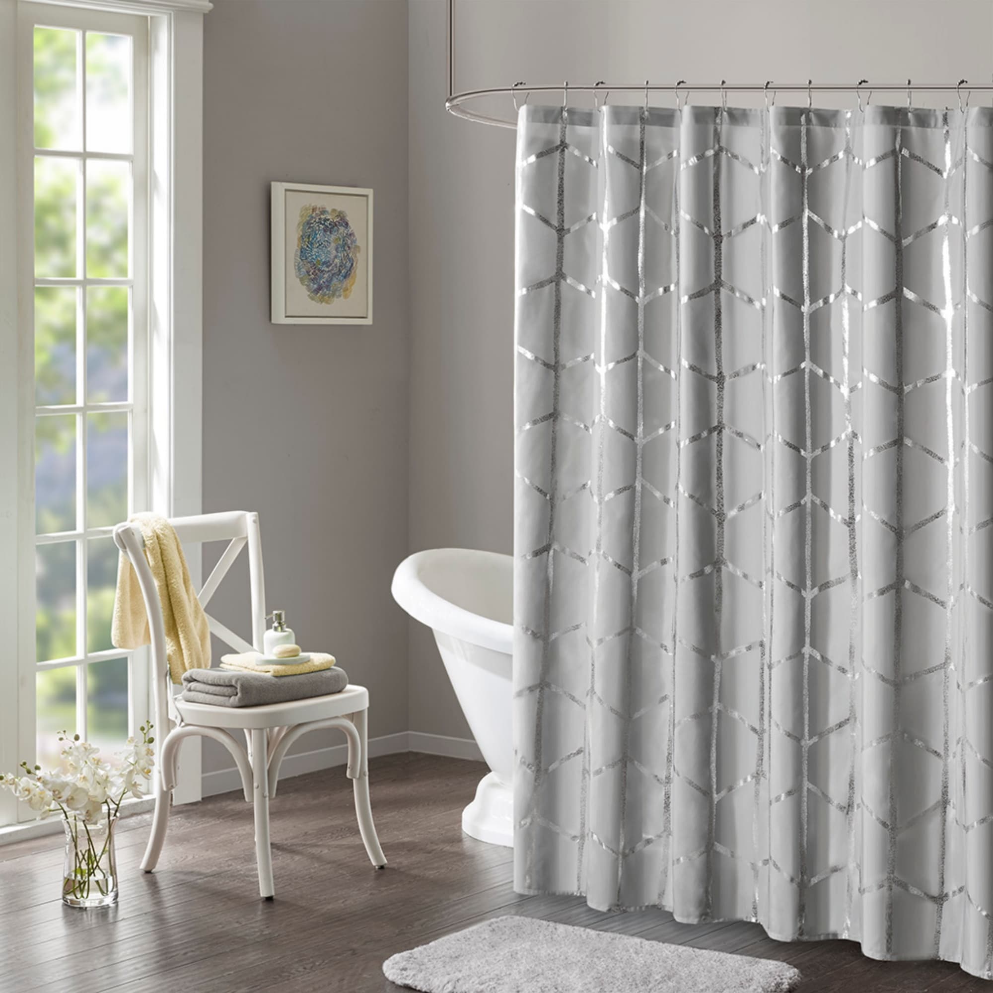 Wooakway 72x72 in Printed Metallic Shower Curtain Modern Decorative Bathroom Shower Curtains Bathroom Essentials Waterproof Standard Size Bathroom Curtains Shower Curtains for Bathroom