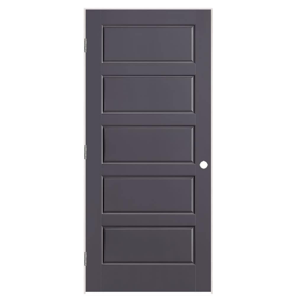 Masonite 1444706 36-in x 80-in Slate Solid core 5-panel equal Right hand Smooth Prefinished Molded composite Flat Jamb Single Prehung Interior Door