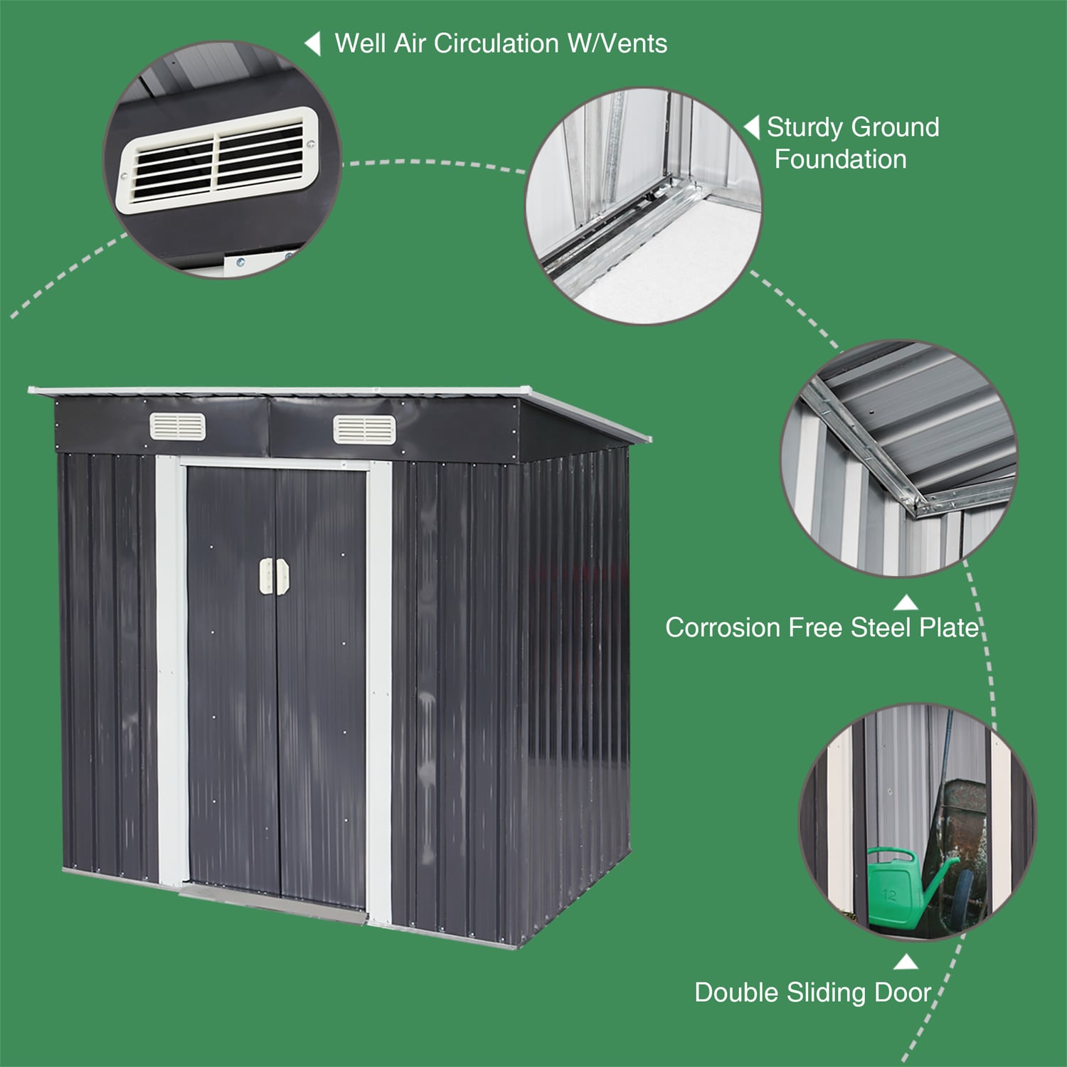 Jaxpety 4-ft X 6-ft 6' X 4' Garden Storage Shed Galvanized Steel ...