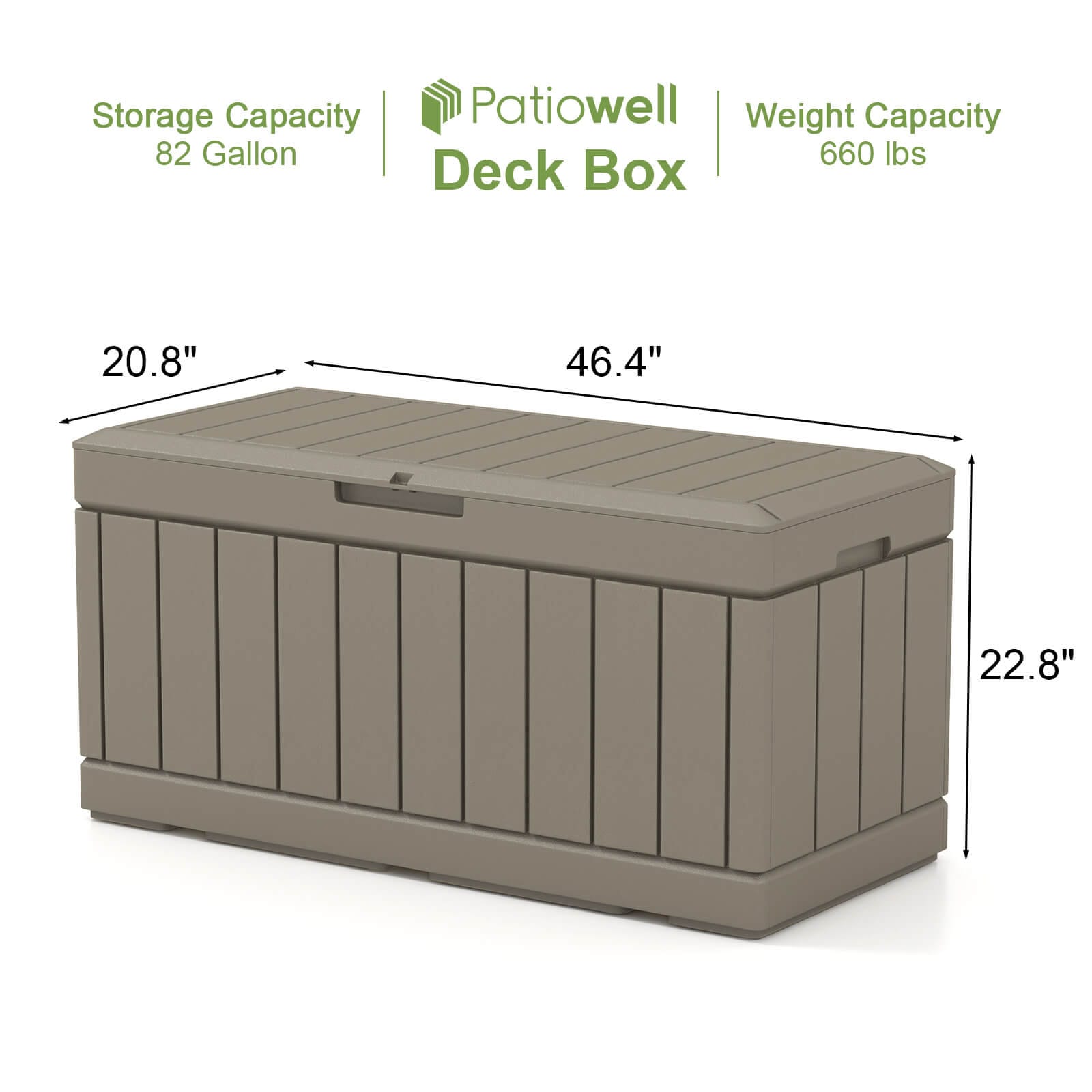 Patiowell 46.4-in L x 20.8-in 82-Gallons Light Brown Plastic Deck Box ...