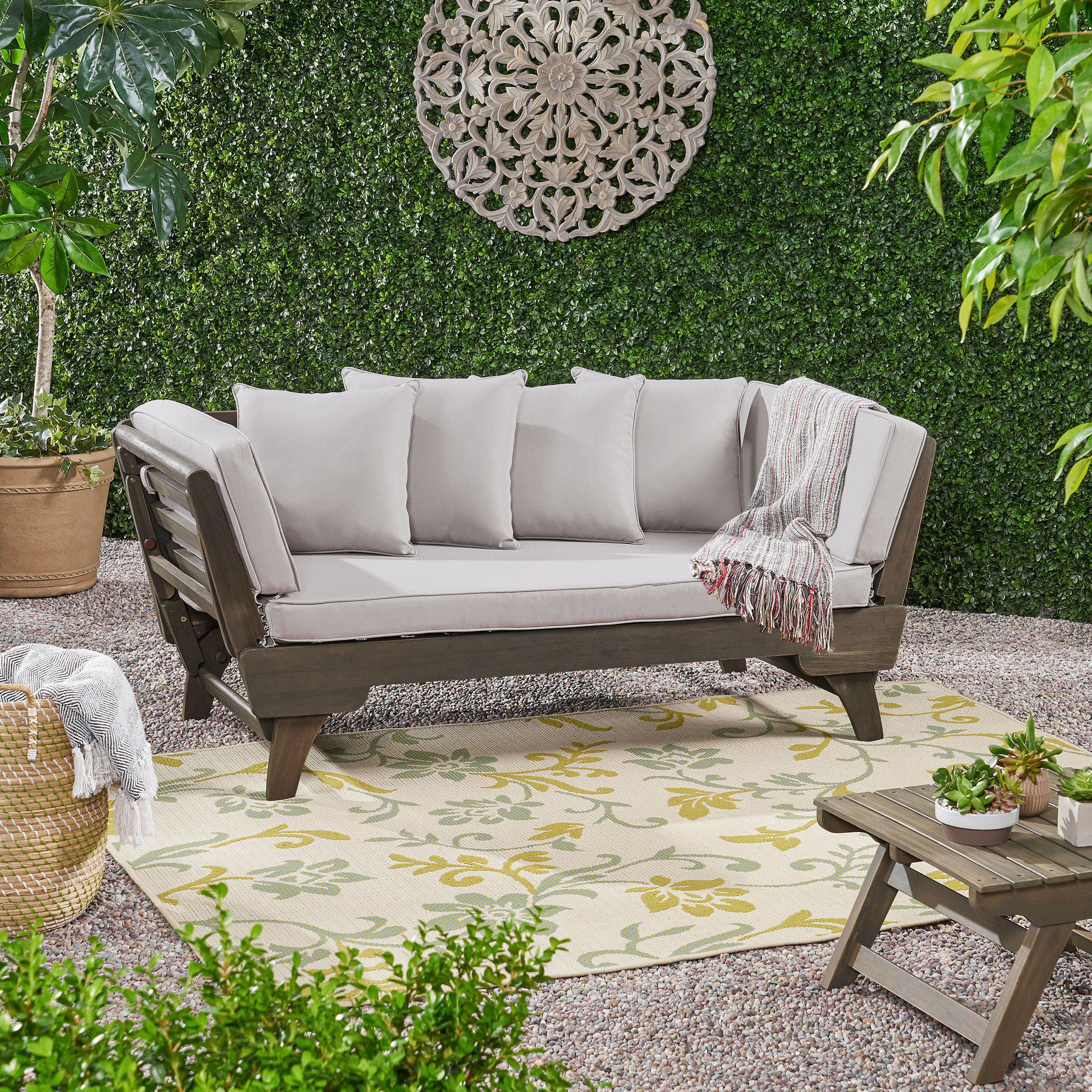 Christopher Knight Home - Ottavio Outdoor Daybed with Cushions-Grey Finish + Light Grey