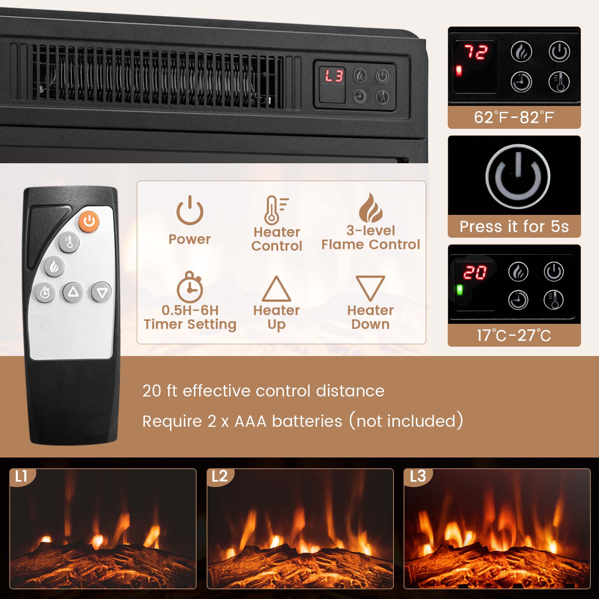 Costway SWL00018 Electric-Fireplaces - View #5