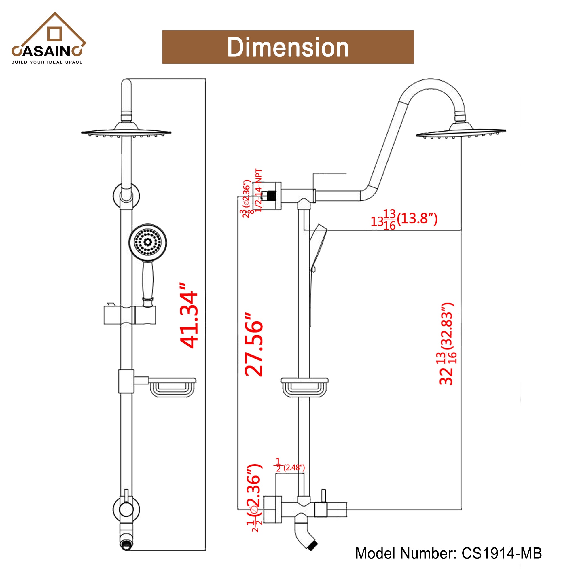 CASAINC CS1914-MB Showerhead-Bar-Panels - View #10