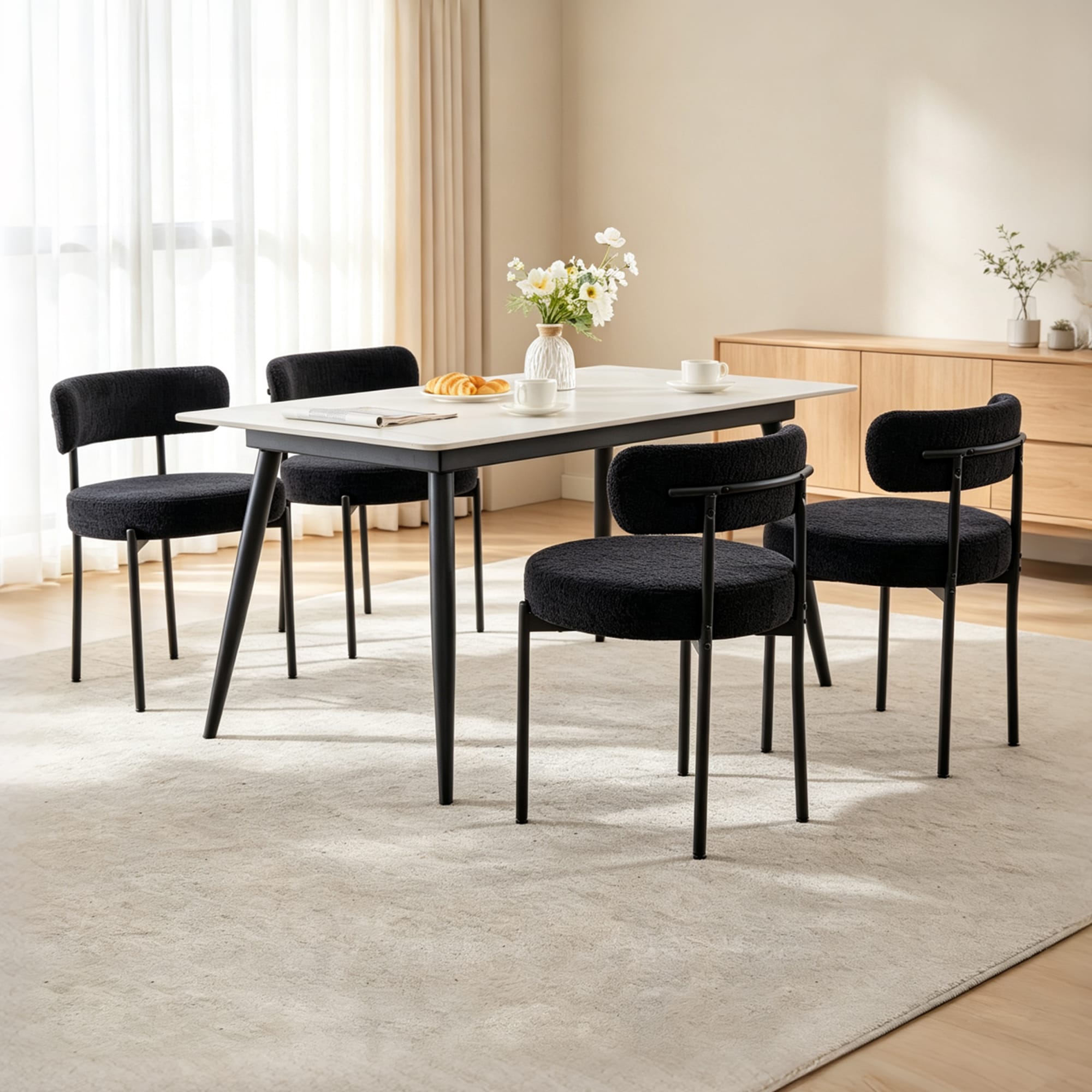 DYHOME - Kitchen Chairs Modern Dining Chairs Set of 4 Kitchen Dining Room Chairs Boucle Upholste...