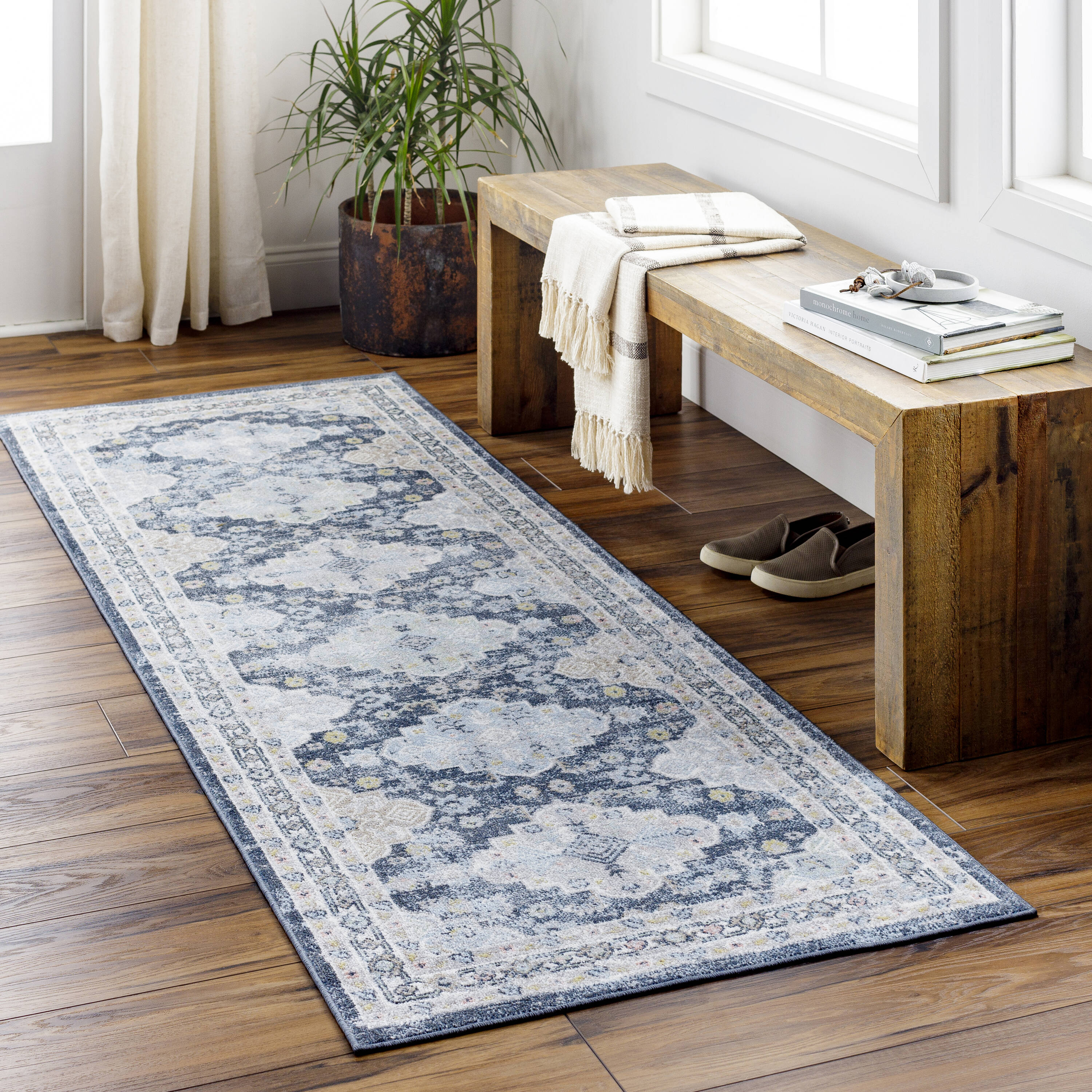 Livabliss LVR2347-2773 Lavadora 3 x 7 (ft) Polyester Dark Blue Rectangular Indoor Medallion Bohemian/Eclectic Machine washable Runner rug