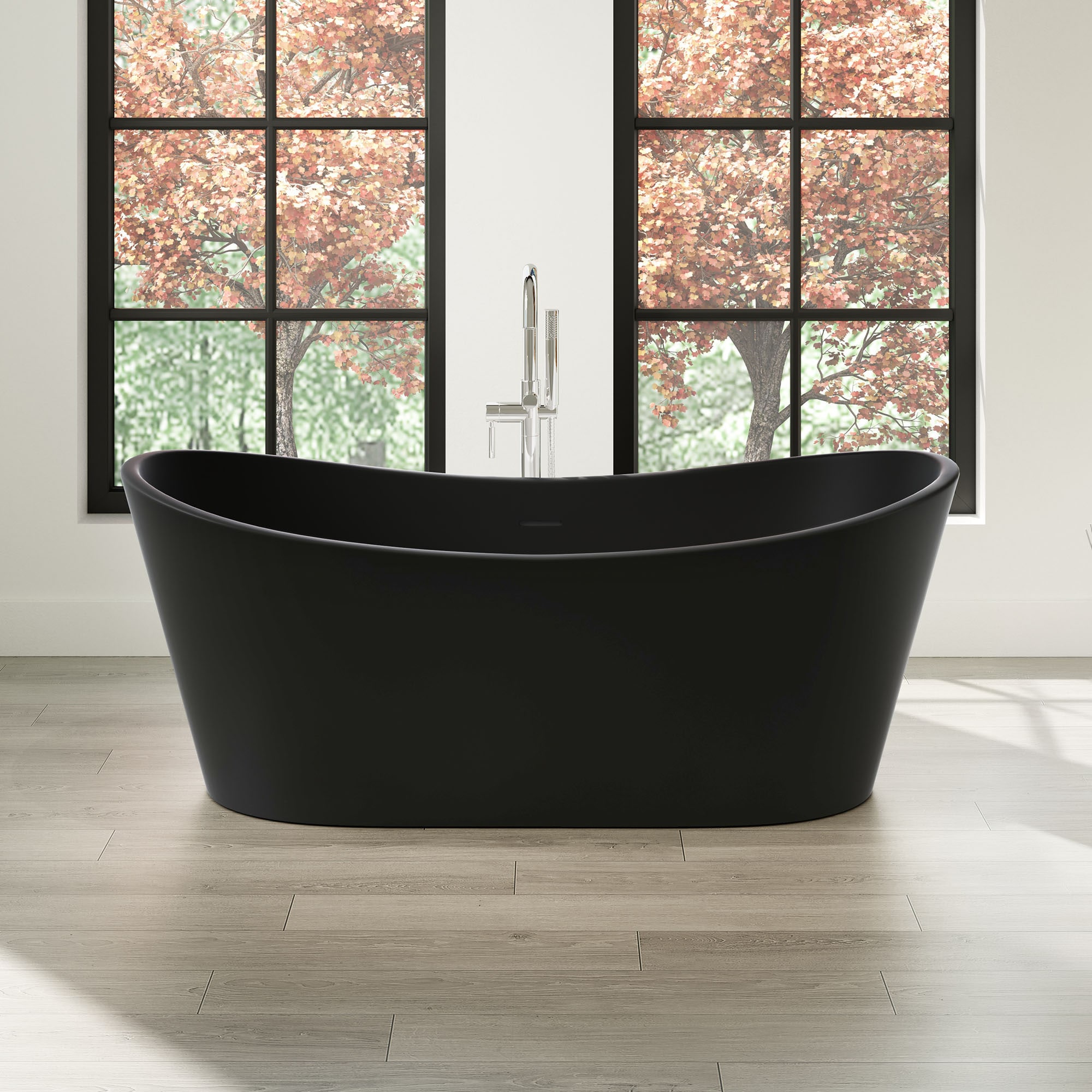 OVE Decors - Herschel 29-in x 60-in Black Acrylic Oval Freestanding Soaking Bathtub with Drain ( ...