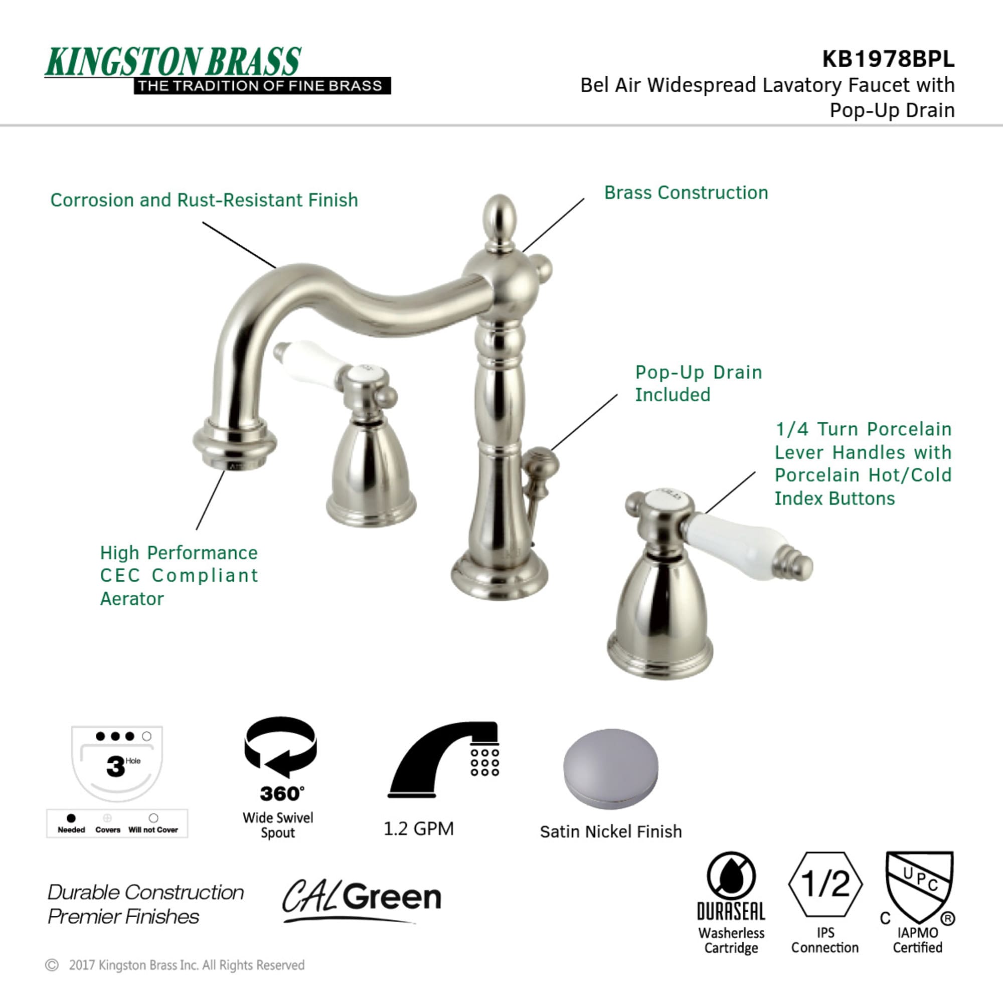 Kingston Brass WLKB1978BPL Lavatory-Faucets - View #3