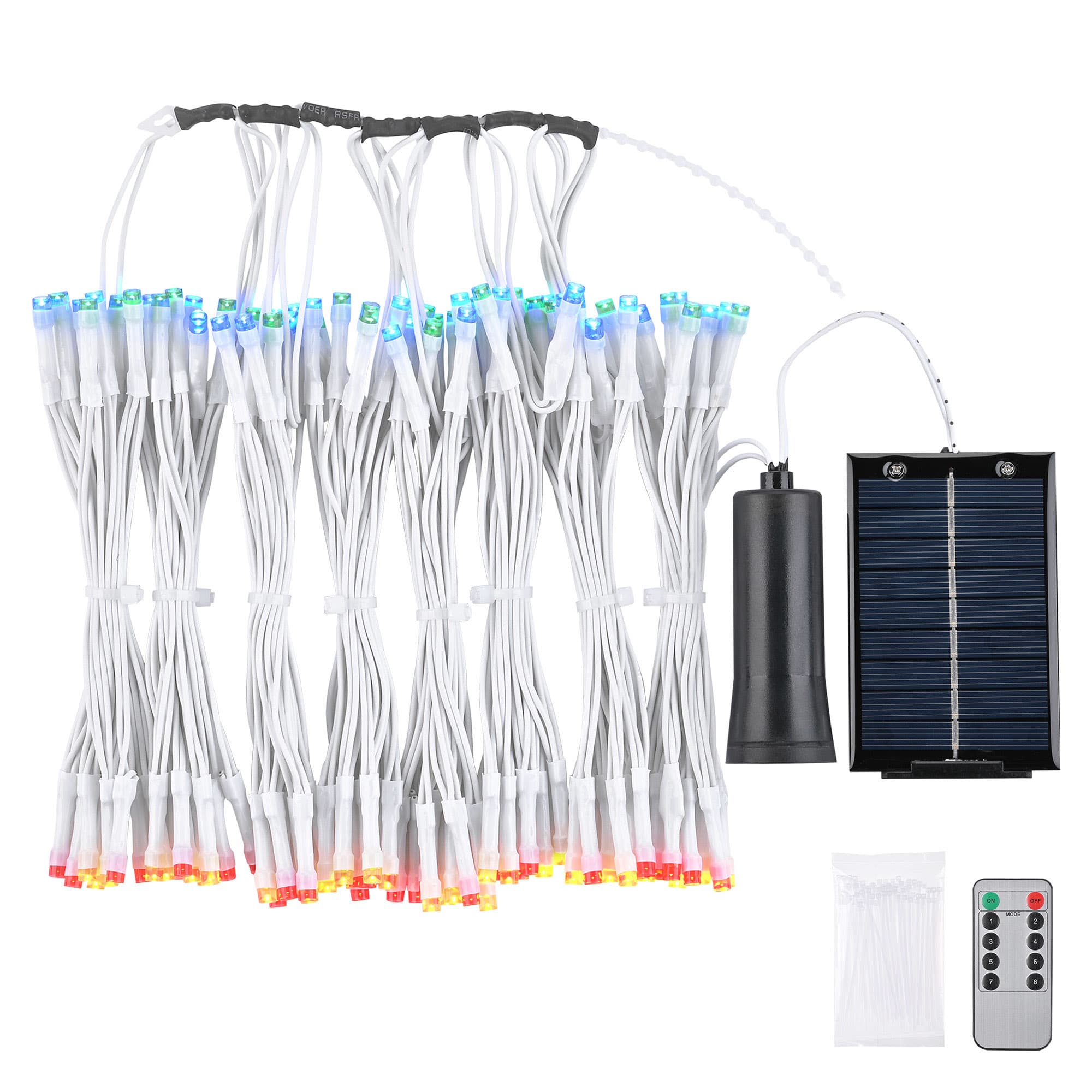 Yescom 07USL010-10FS-RGB-LO Patio Umbrella Solar String Light with Remote Control Timer Fit 8-Rib 8/9/10 Ft Outdoor 128 RGB LED 8 Mode Camping Tents